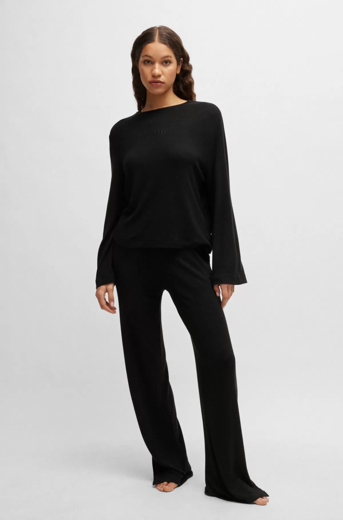 HUGO BOSS Logobroderede Tracksuit-bukser I Ottoman-jersey Sort Clearance