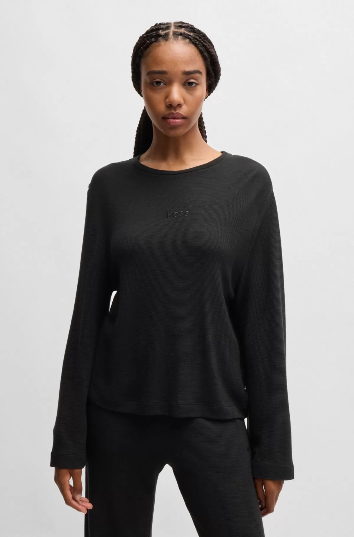 HUGO BOSS Logobroderet Top I Ottoman-jersey Sort Online