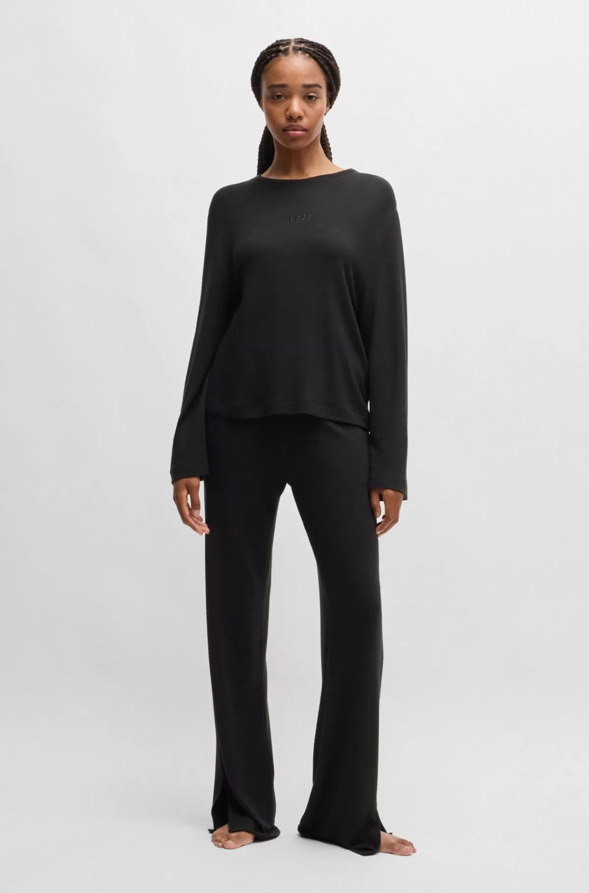 HUGO BOSS Logobroderet Top I Ottoman-jersey Sort Online