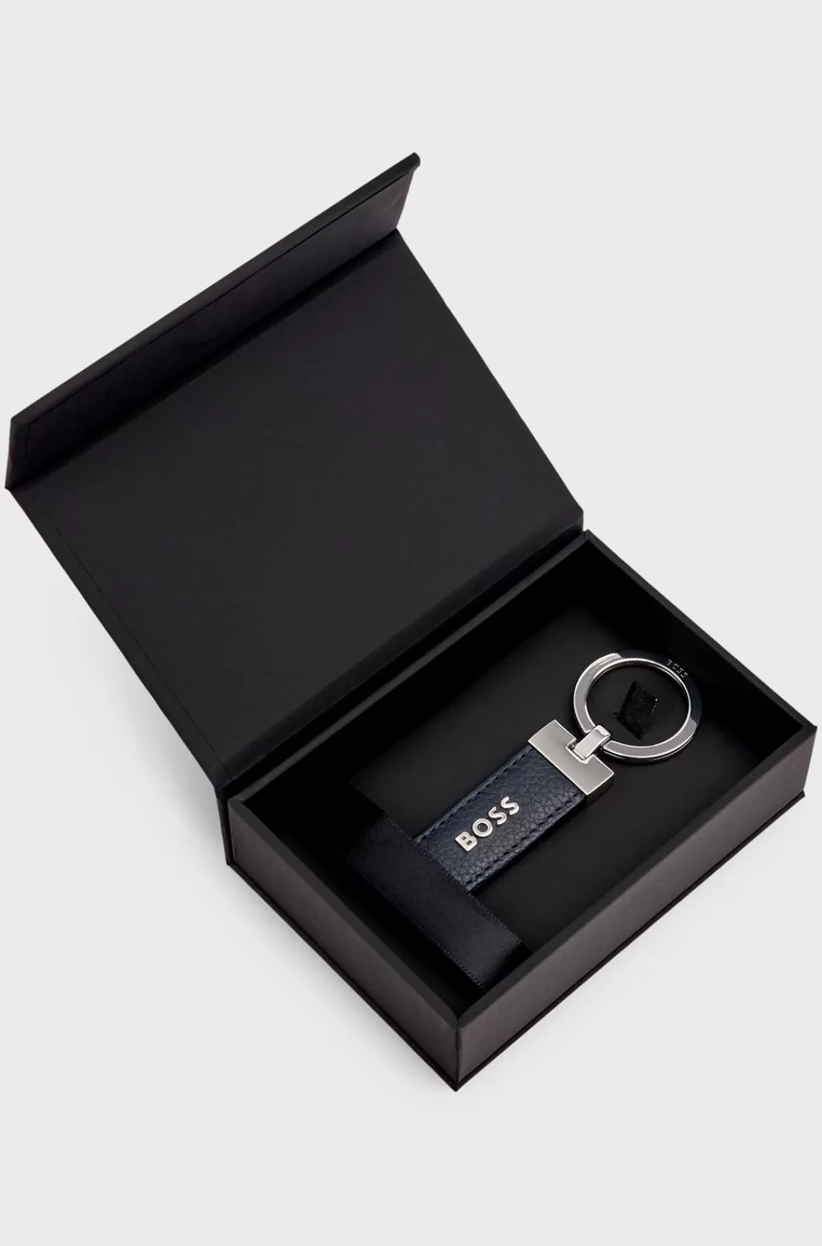 HUGO BOSS Logonøglering I Marineblå, Tekstureret Læder Og Messing Mørkeblå Clearance