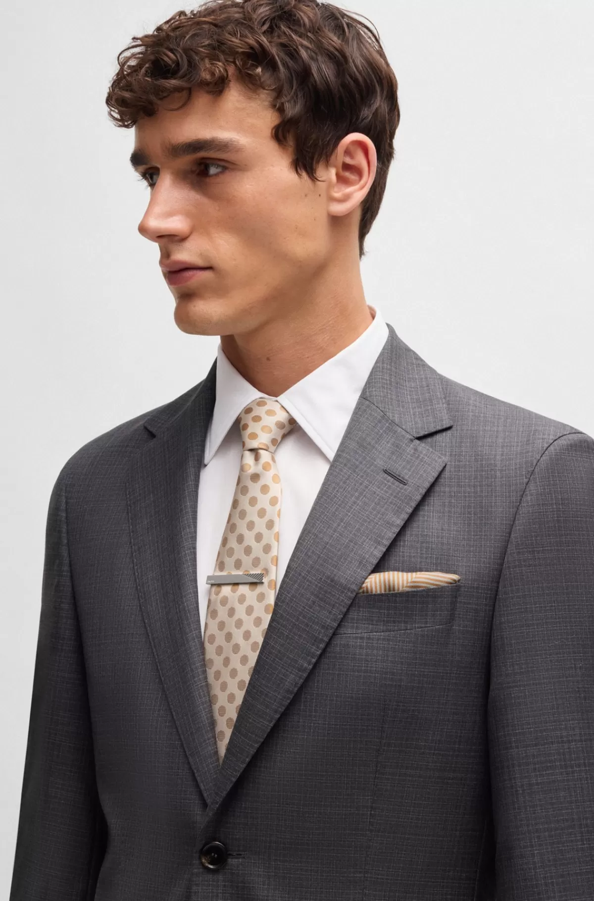 HUGO BOSS Lommetørklæde I Ren Silke Med Dobbeltprint Beige Online