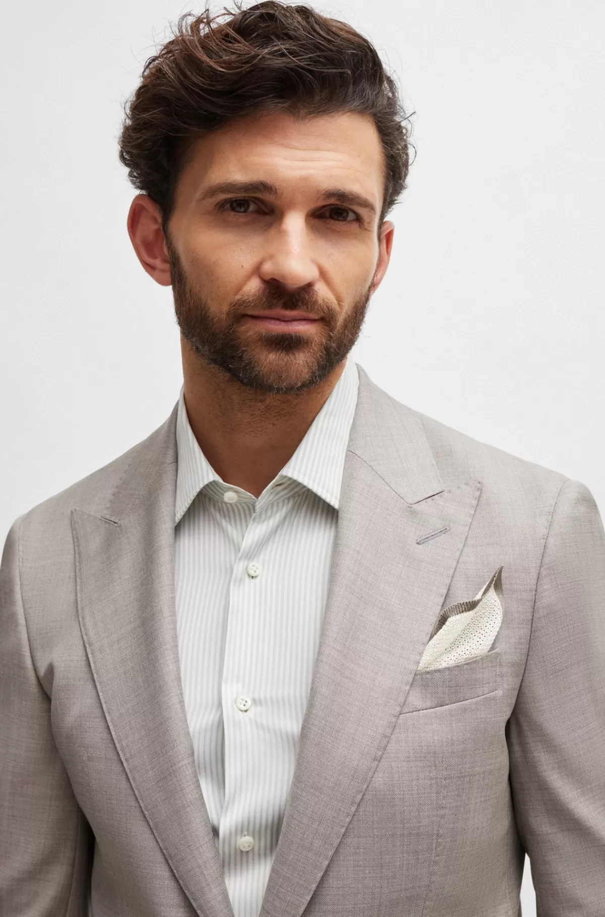 HUGO BOSS Lommetørklæde I Silkepiqué Med Kontrastkant Hvid Hot