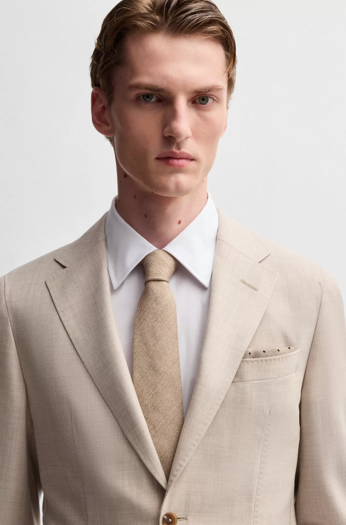 HUGO BOSS Lommetørklæde I Uld Med Dobbeltsidet Print Beige New