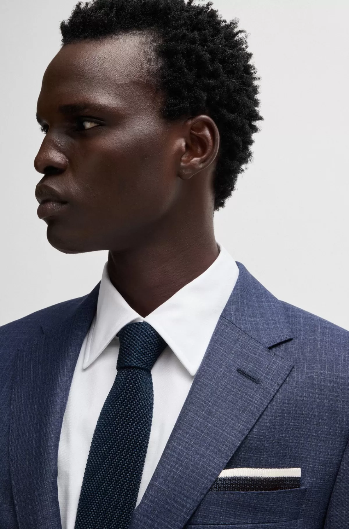 HUGO BOSS Lommetørklæde I Vævet Piqué Af Ren Silke Mørkeblå Flash Sale