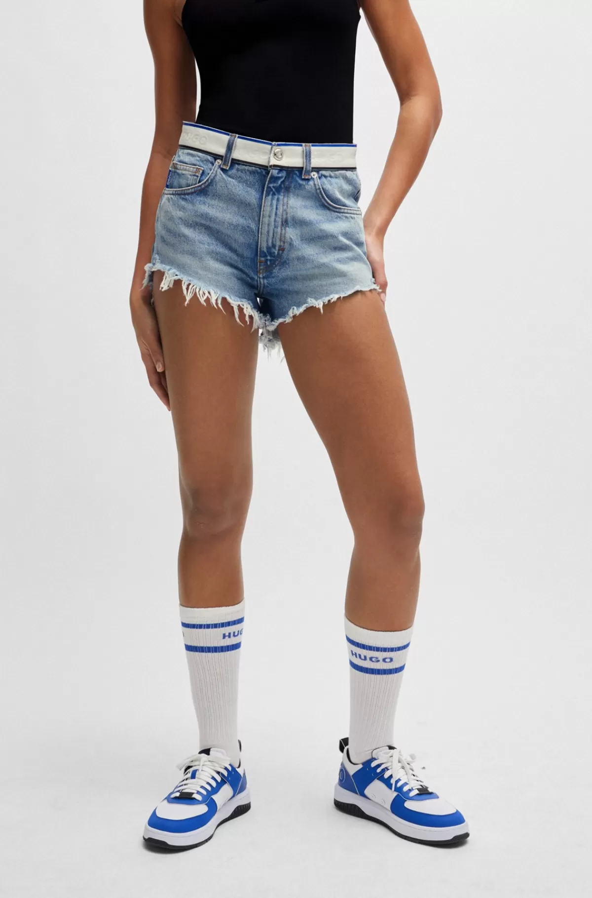 HUGO BOSS Lyse Denimshorts Med Logobånd På Linningen Blå Online