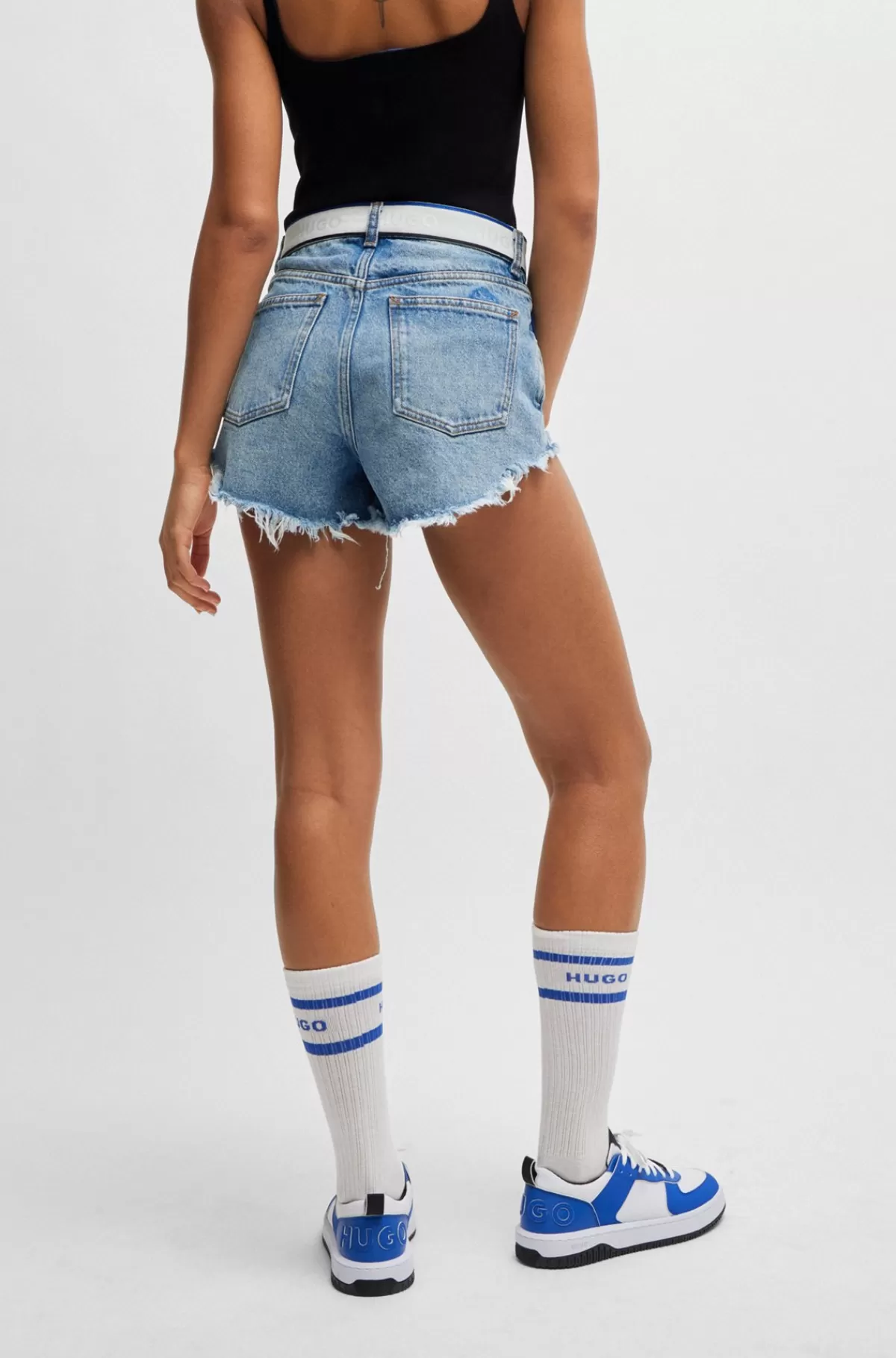 HUGO BOSS Lyse Denimshorts Med Logobånd På Linningen Blå Online
