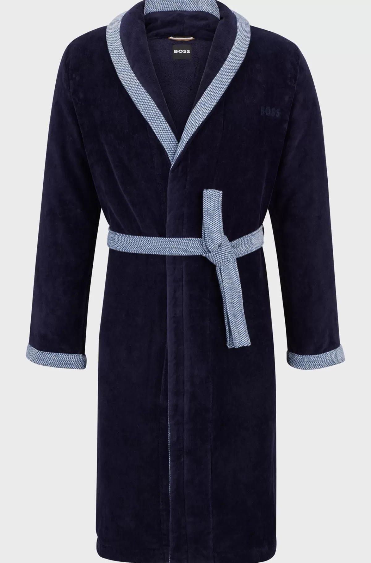 HUGO BOSS Marineblå Morgenkåbe I Bomuldsfløjl Med Broderet Logo Mørkeblå Hot