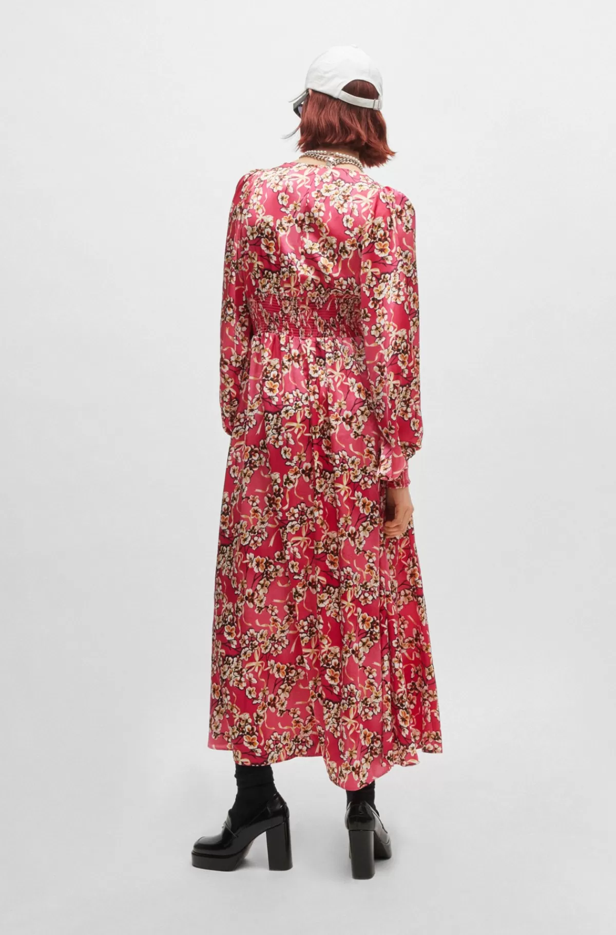 HUGO BOSS Maxikjole Med Blomsterprint Og Knapper Rød mønstret Hot