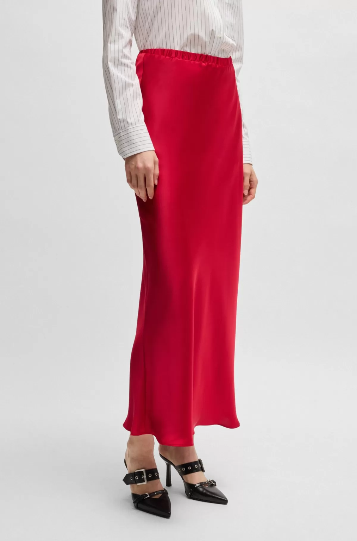 HUGO BOSS Maxi-nederdel I Bølgende Satin Rød Outlet