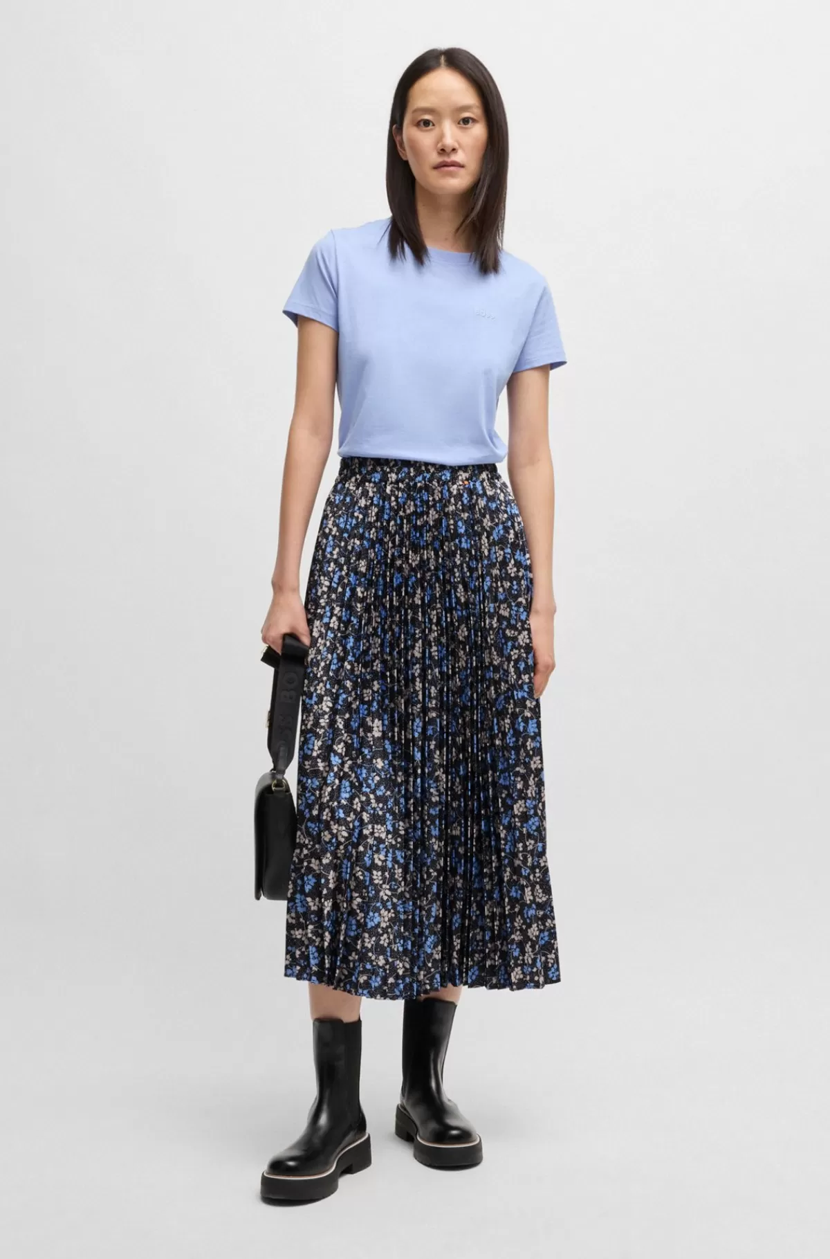 HUGO BOSS Midinederdel I Plisseret Satin Med Print Blå mønstret Cheap