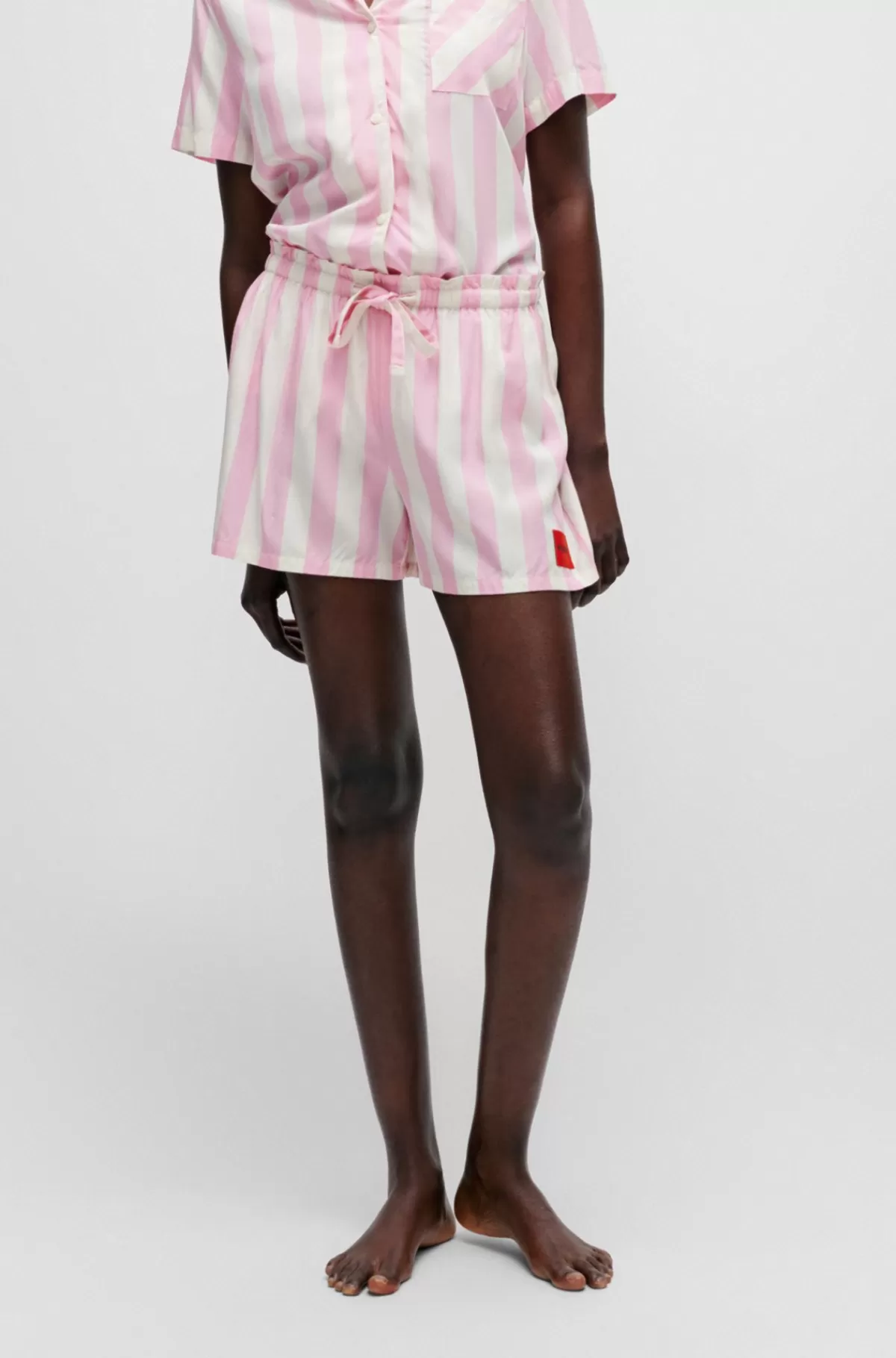 HUGO BOSS Mønstrede Pyjamasshorts Med Rødt Logomærke Pink Store