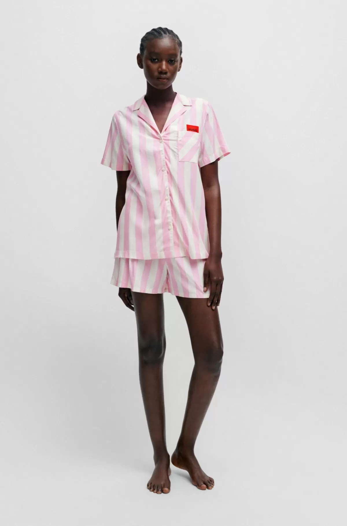HUGO BOSS Mønstrede Pyjamasshorts Med Rødt Logomærke Pink Store