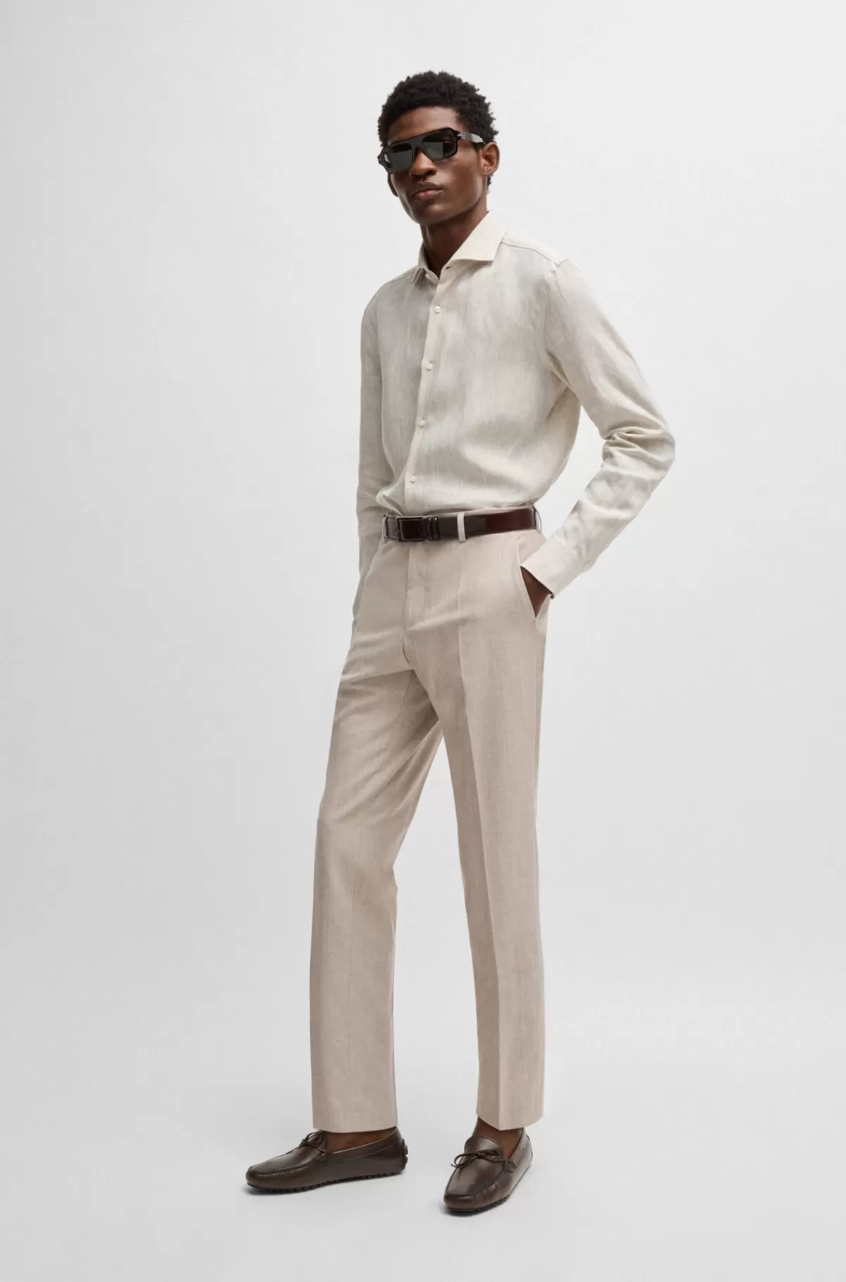 HUGO BOSS Mokkasiner I Læder Med Driversål Og Logo Mørkebrun Cheap