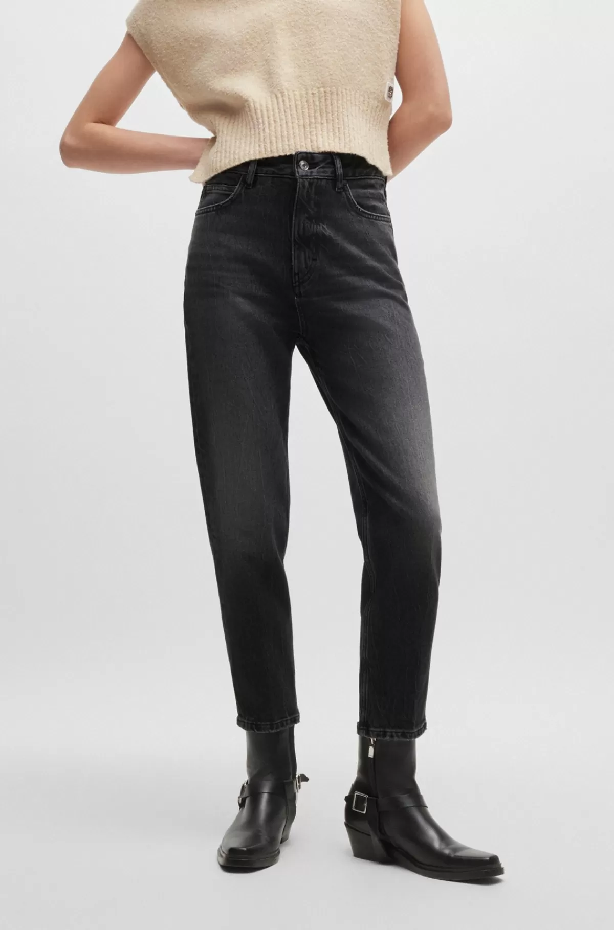 HUGO BOSS Mom Jeans I Denim Med Behageligt Stræk Mørkegrå Clearance