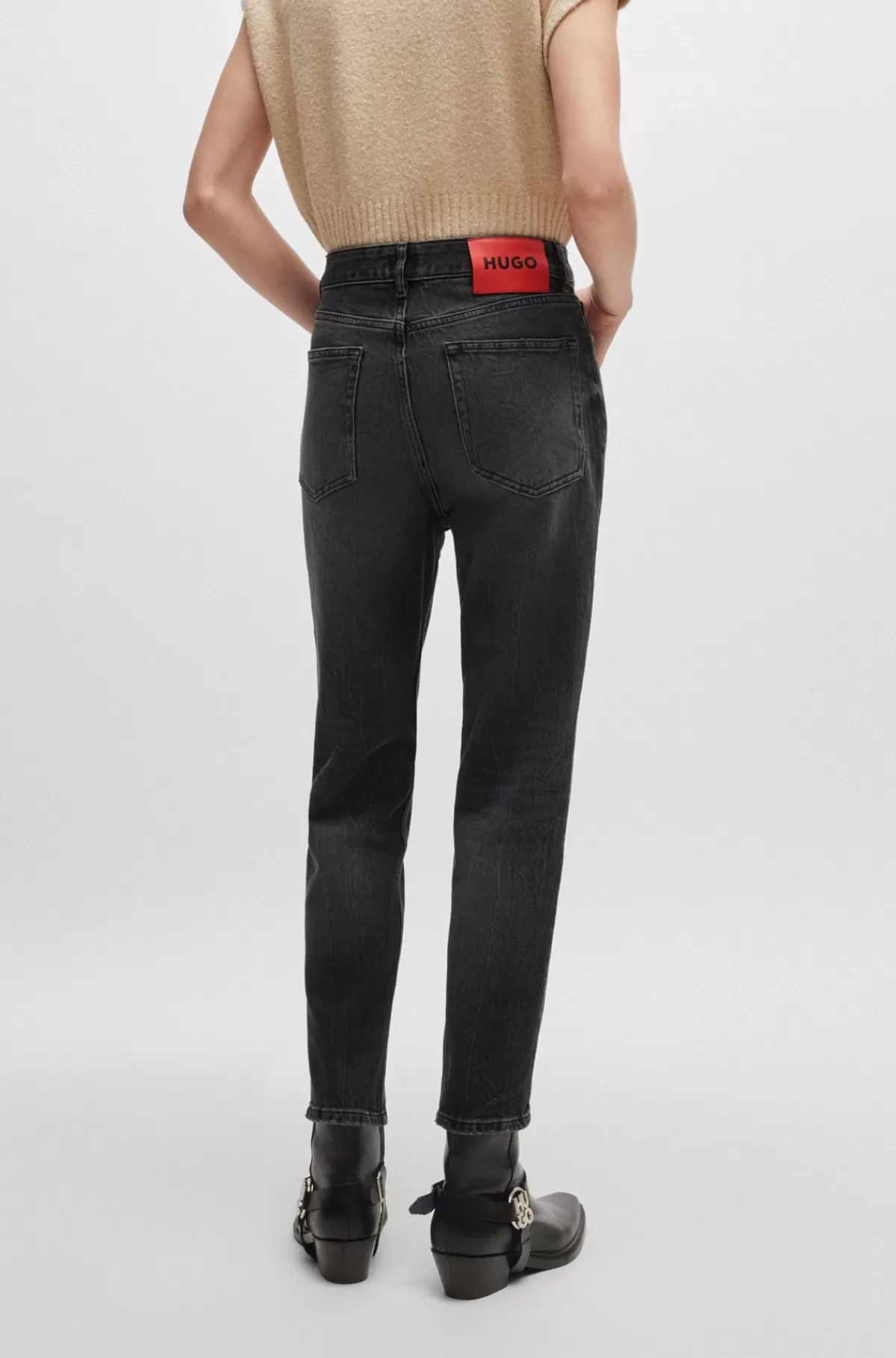 HUGO BOSS Mom Jeans I Denim Med Behageligt Stræk Mørkegrå Clearance