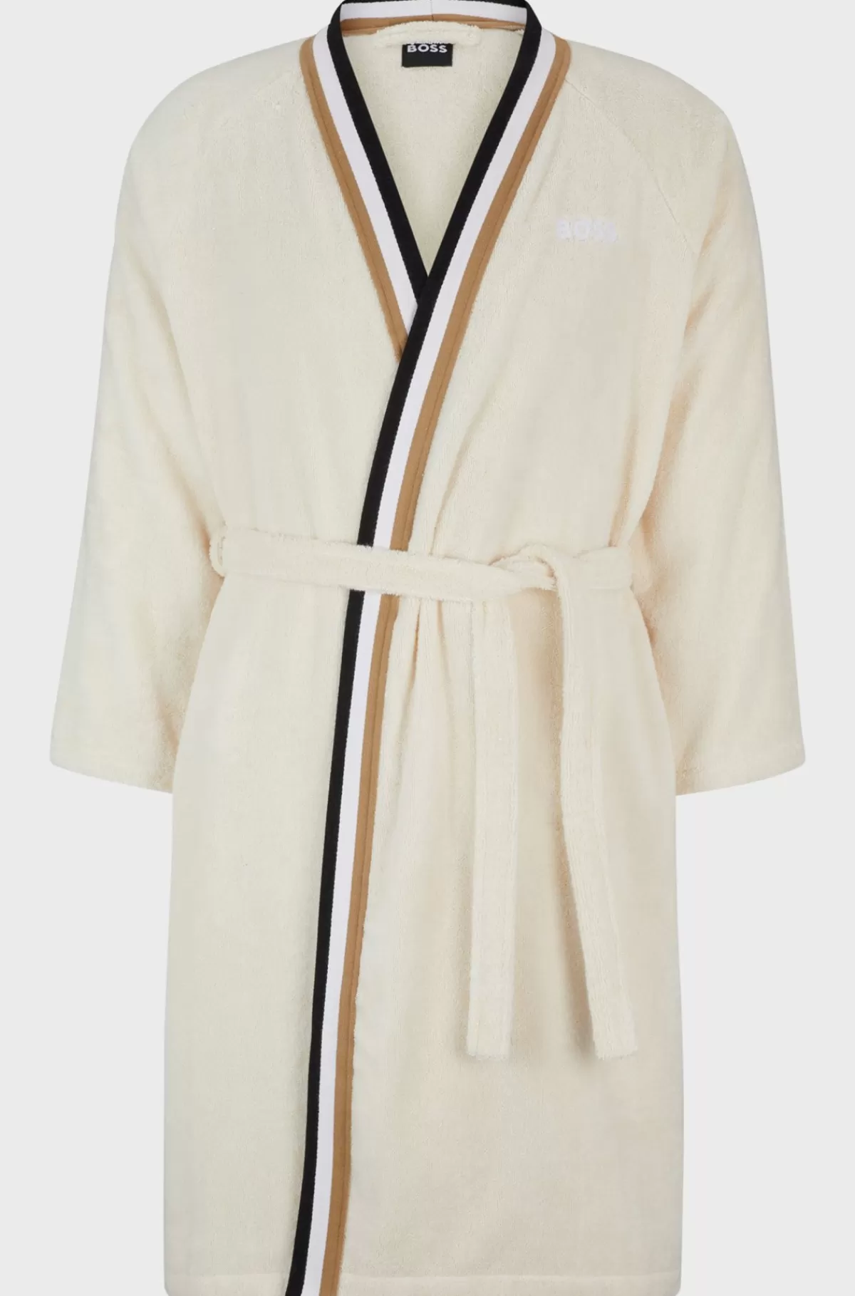 HUGO BOSS Morgenkåbe I Bomuld Med Signaturstribet Kant Lys beige Shop