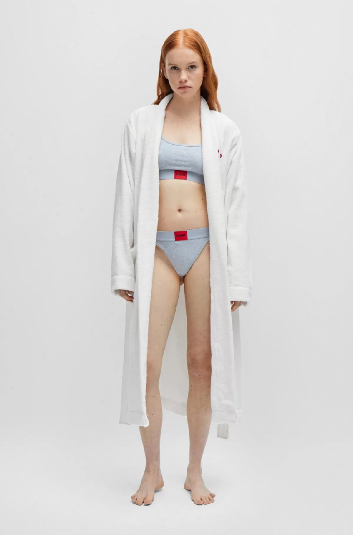 HUGO BOSS Morgenkåbe I Bomuldsfrotté Med Broderet Logo Hvid Hot