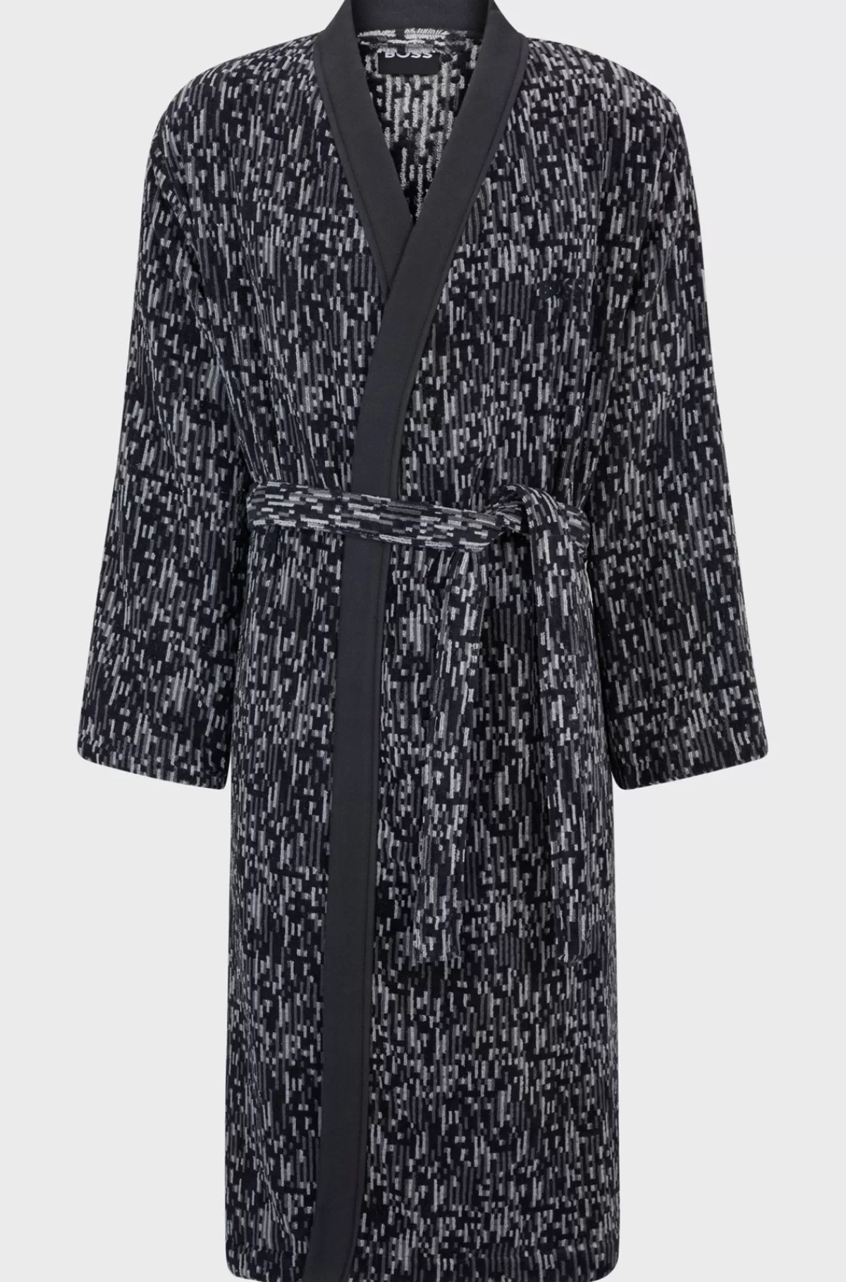 HUGO BOSS Morgenkåbe I Bomuldsjacquard Med Broderet Logo Mørkegrå Fashion