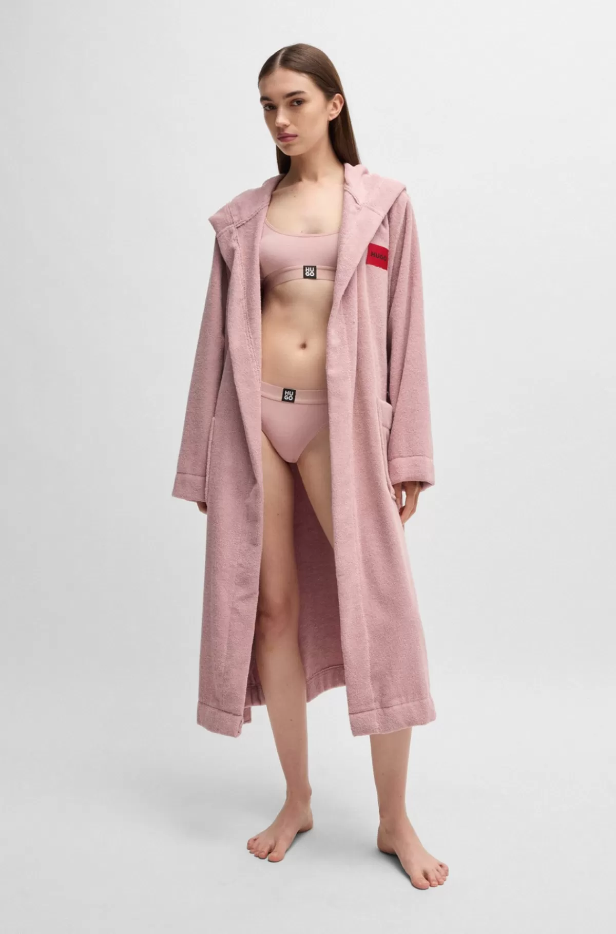 HUGO BOSS Morgenkåbe I Sweatkvalitet Med Rødt Logomærkat Lys pink Fashion