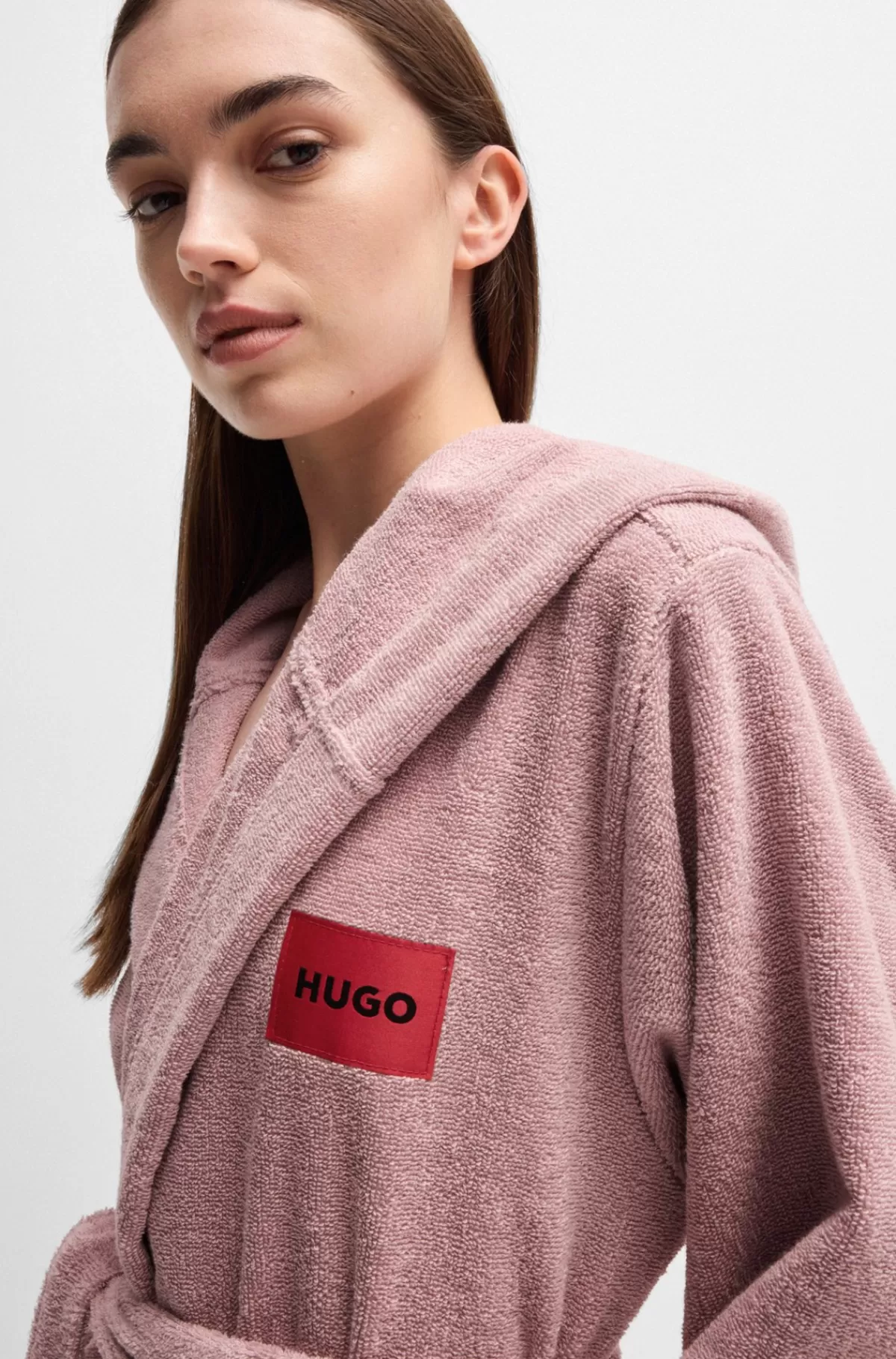 HUGO BOSS Morgenkåbe I Sweatkvalitet Med Rødt Logomærkat Lys pink Fashion
