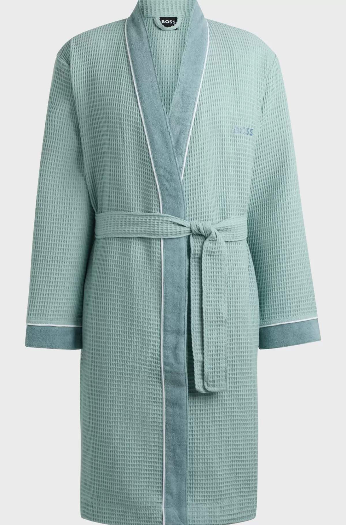 HUGO BOSS Morgenkåbe I Vaflet Bomuld Med Frottédetaljer I Kontrastfarve Lysegrøn Best Sale