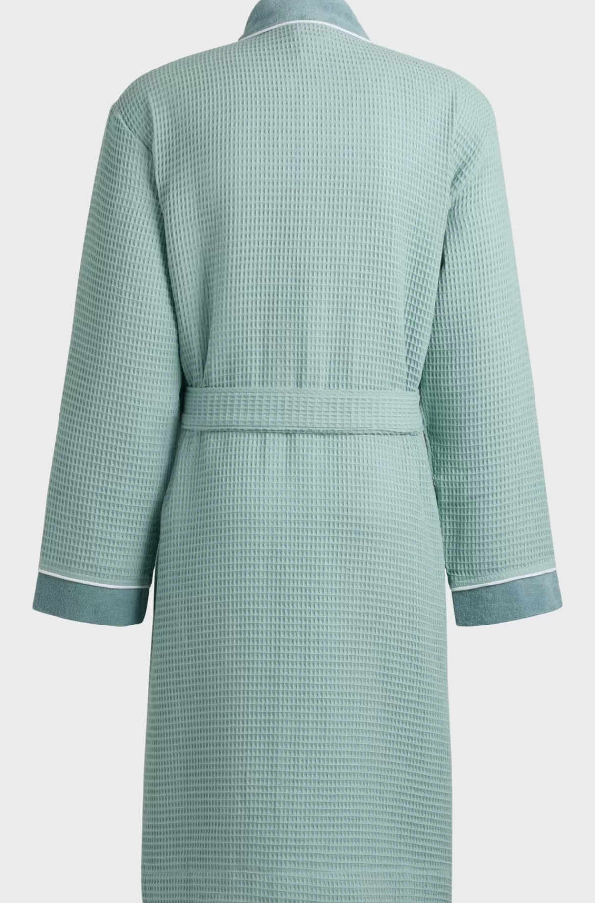 HUGO BOSS Morgenkåbe I Vaflet Bomuld Med Frottédetaljer I Kontrastfarve Lysegrøn Best Sale