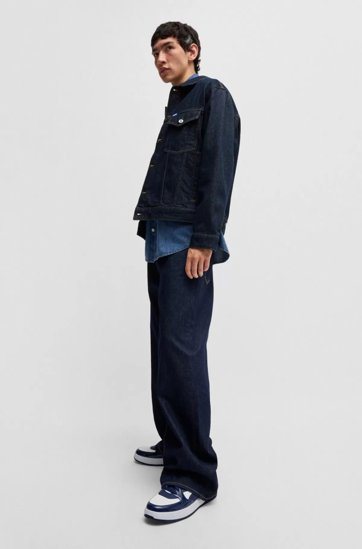 HUGO BOSS Jakke I Denim Med Justerbar Kant Mørkeblå Flash Sale