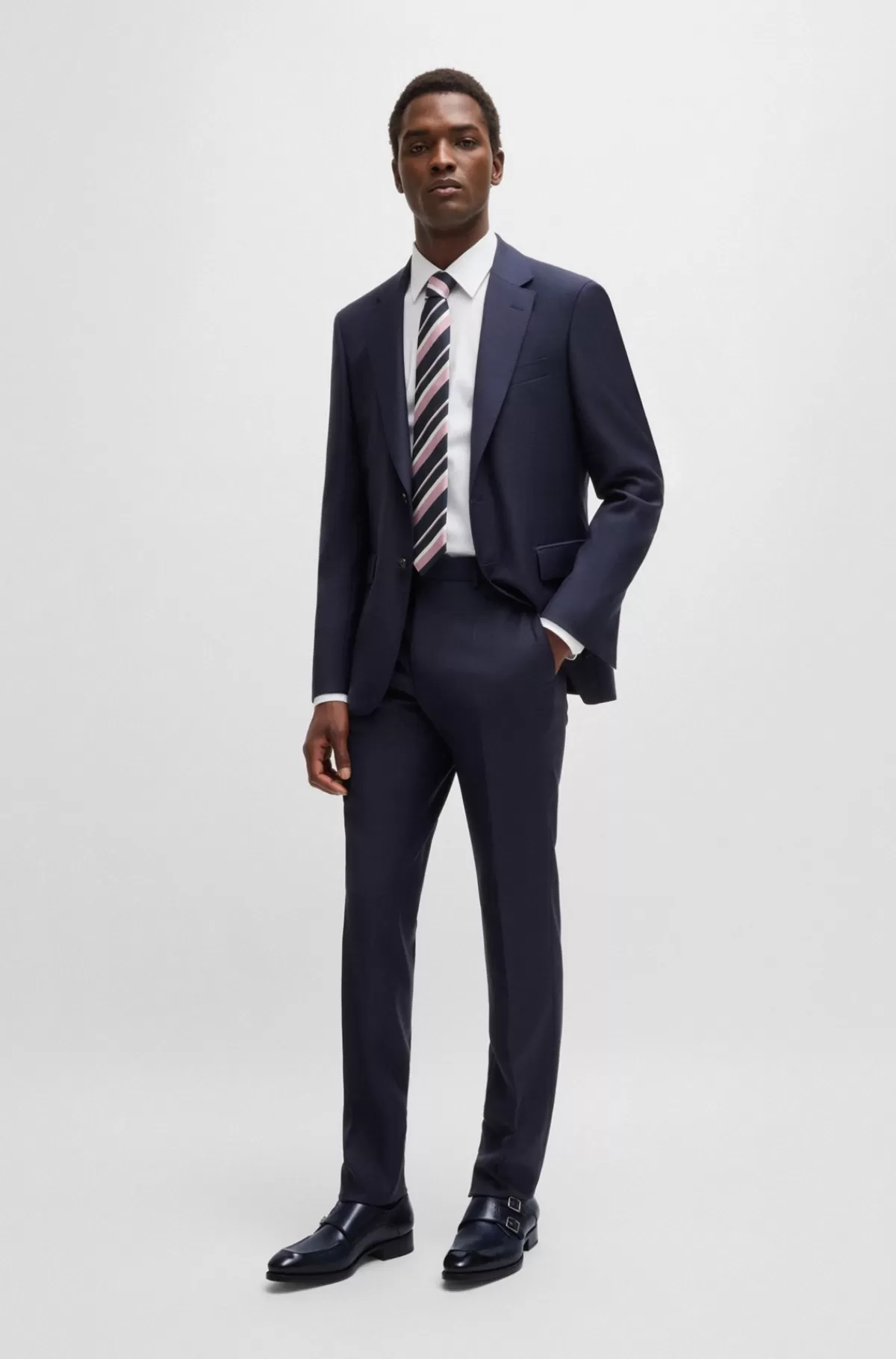 HUGO BOSS Munkesko I Læder Med Dobbeltrem Og Detaljer Ved Hælen Mørkeblå Fashion