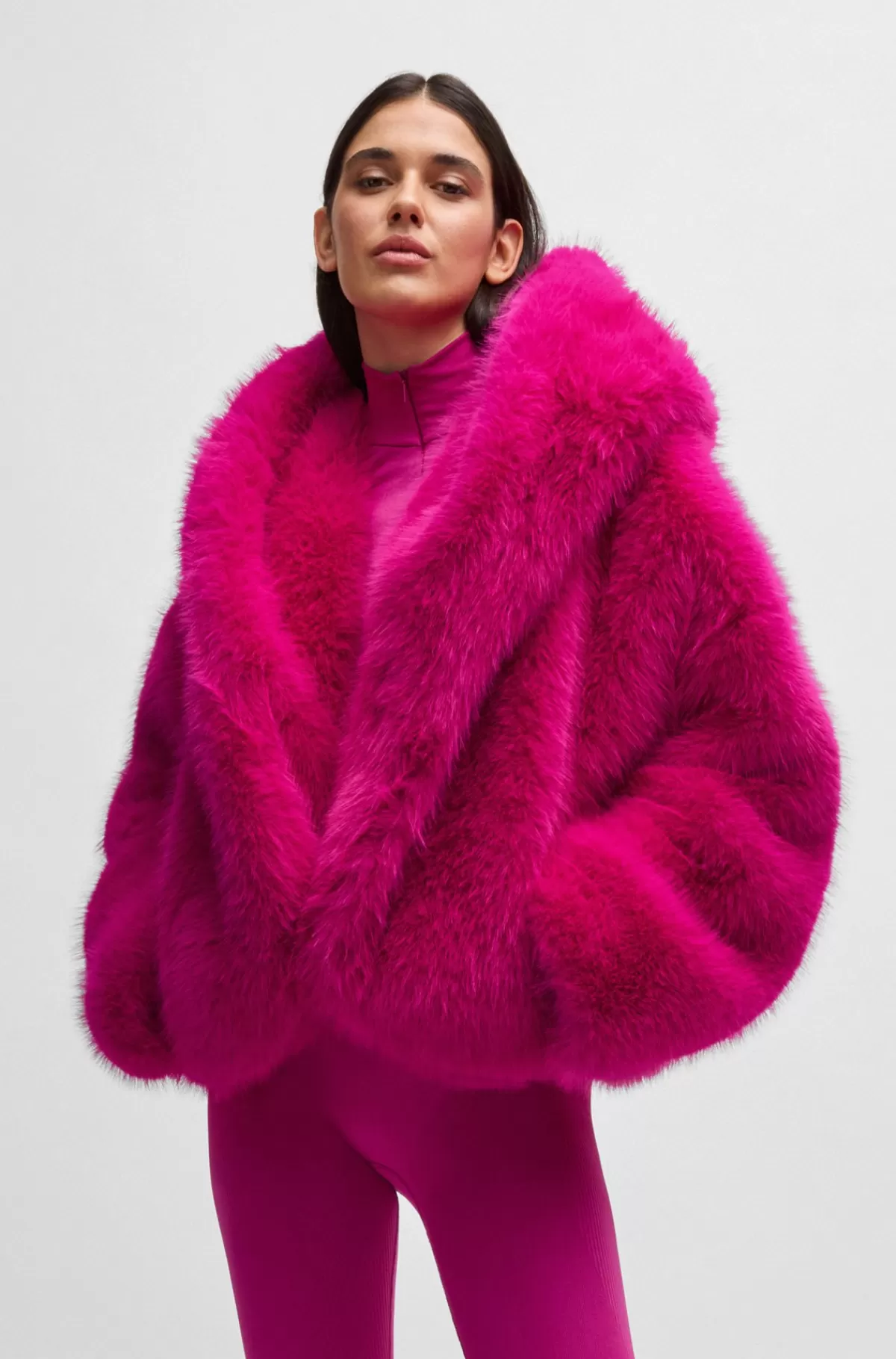 HUGO BOSS NAOMI X BOSS Kort Frakke I Imiteret Pels Pink Best Sale