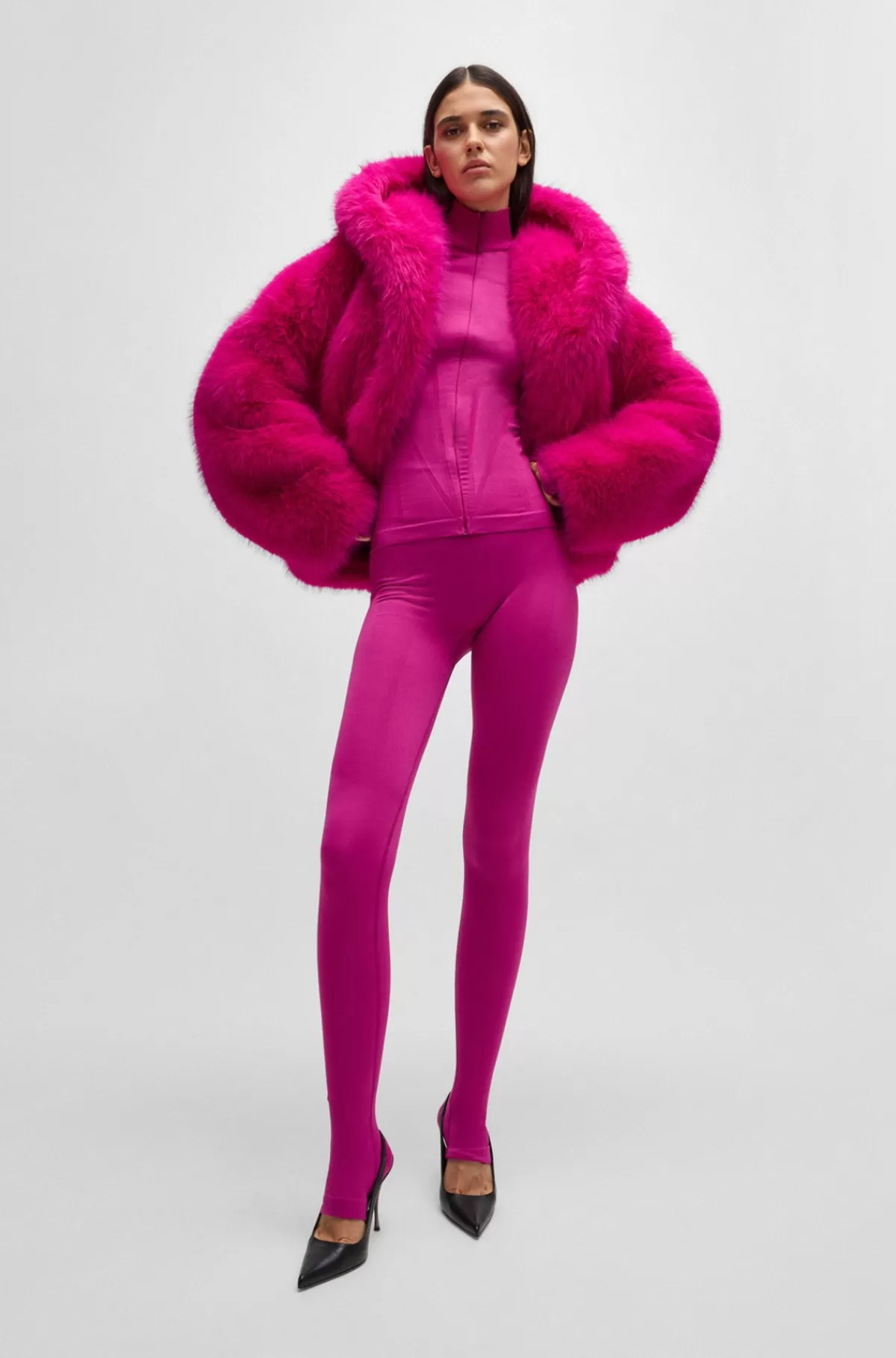 HUGO BOSS NAOMI X BOSS Kort Frakke I Imiteret Pels Pink Best Sale