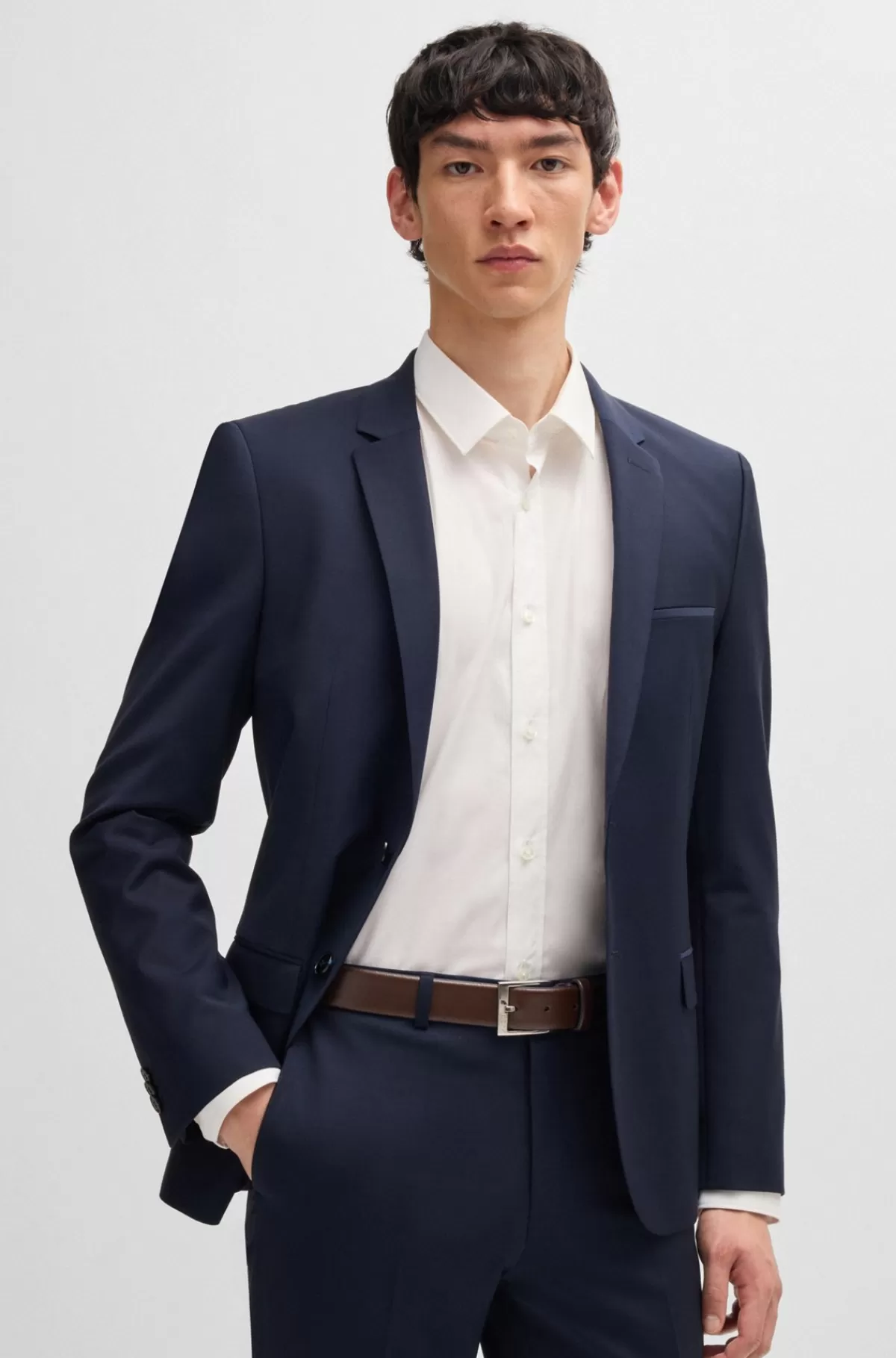 HUGO BOSS Narvlæderbælte Med Logo Af Blankt Sølv Mørkebrun Shop