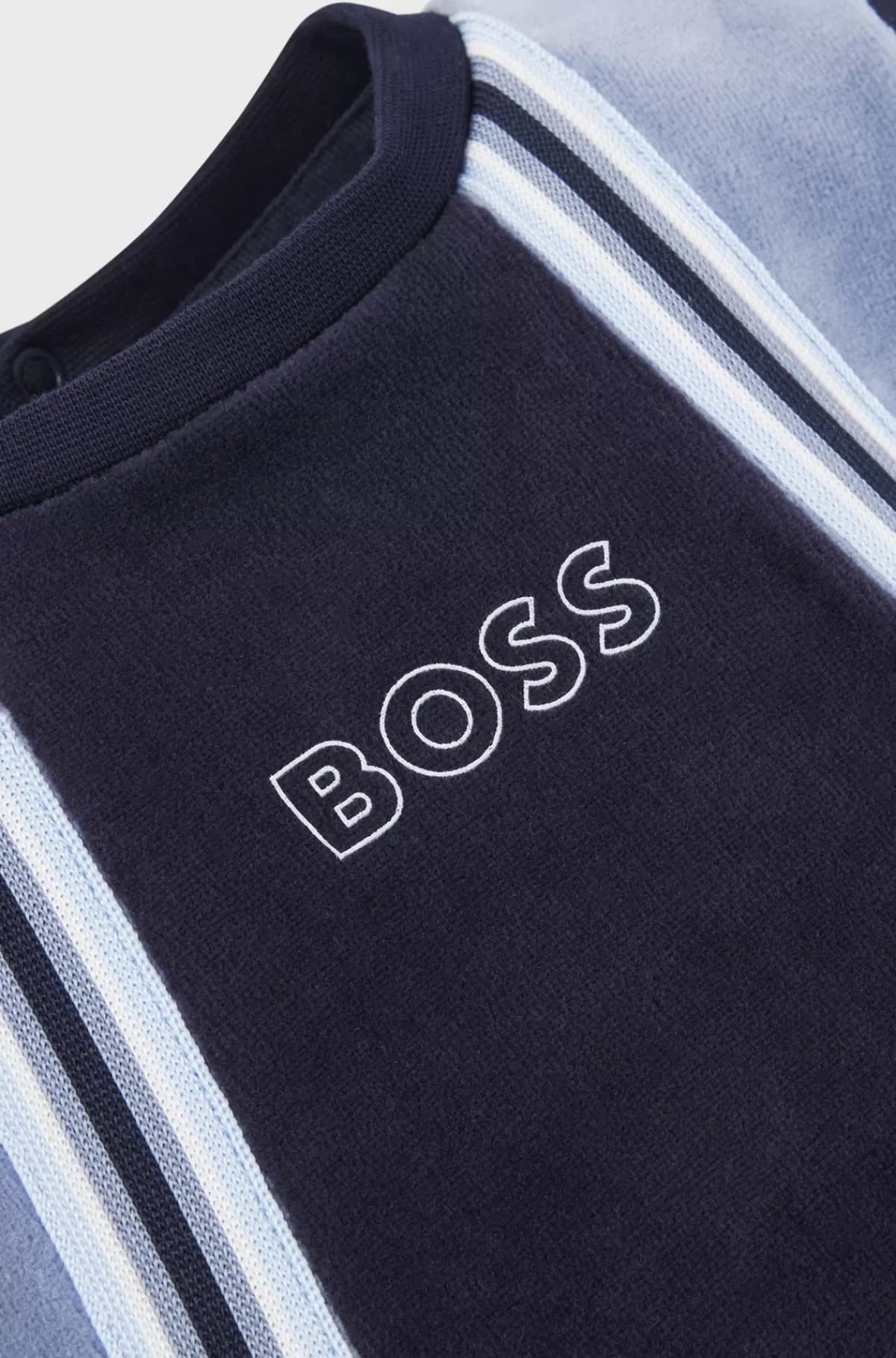 HUGO BOSS Natdragt Til Babyer I Velour Af Bomuldsblanding Med Logoprint Mørkeblå Sale