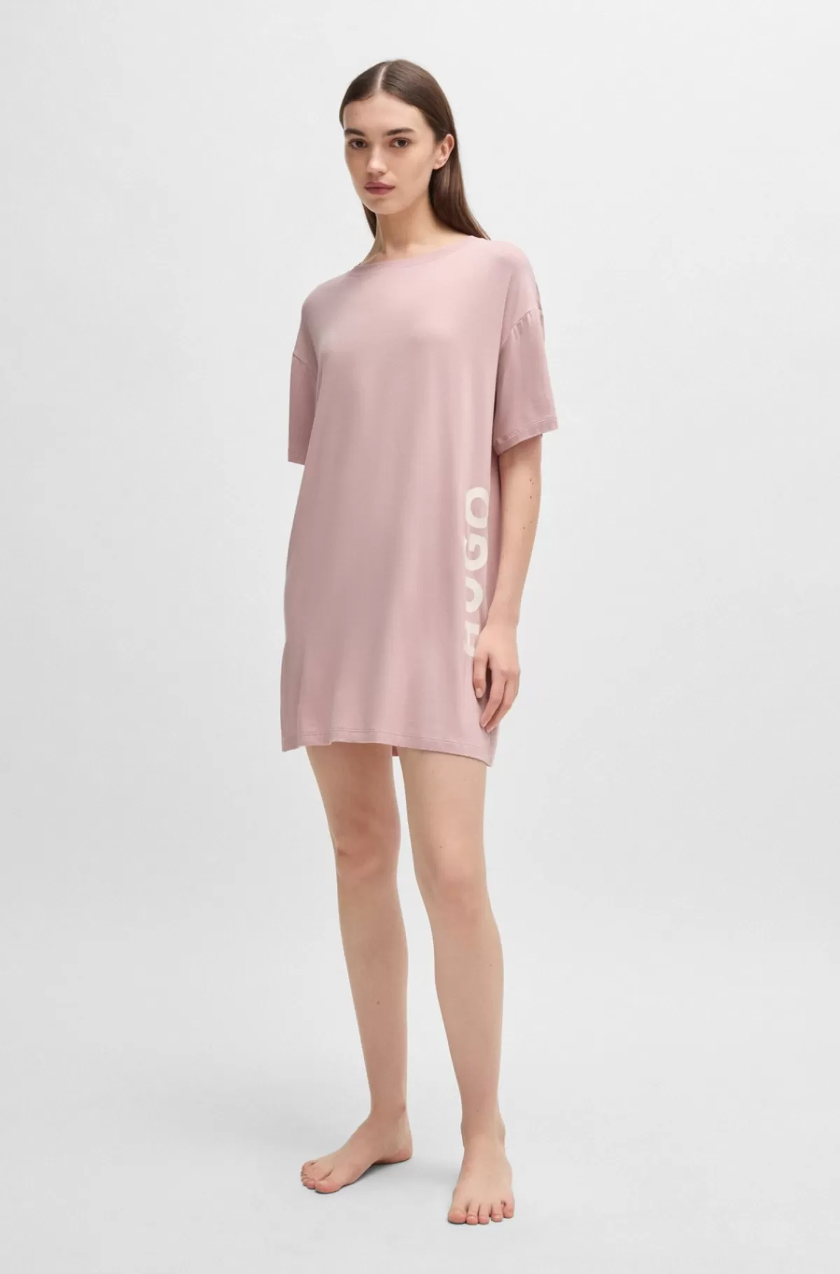 HUGO BOSS Natkjole I Jersey Med Stræk, Relaxed Fit Og Logoprint Lys pink Best Sale