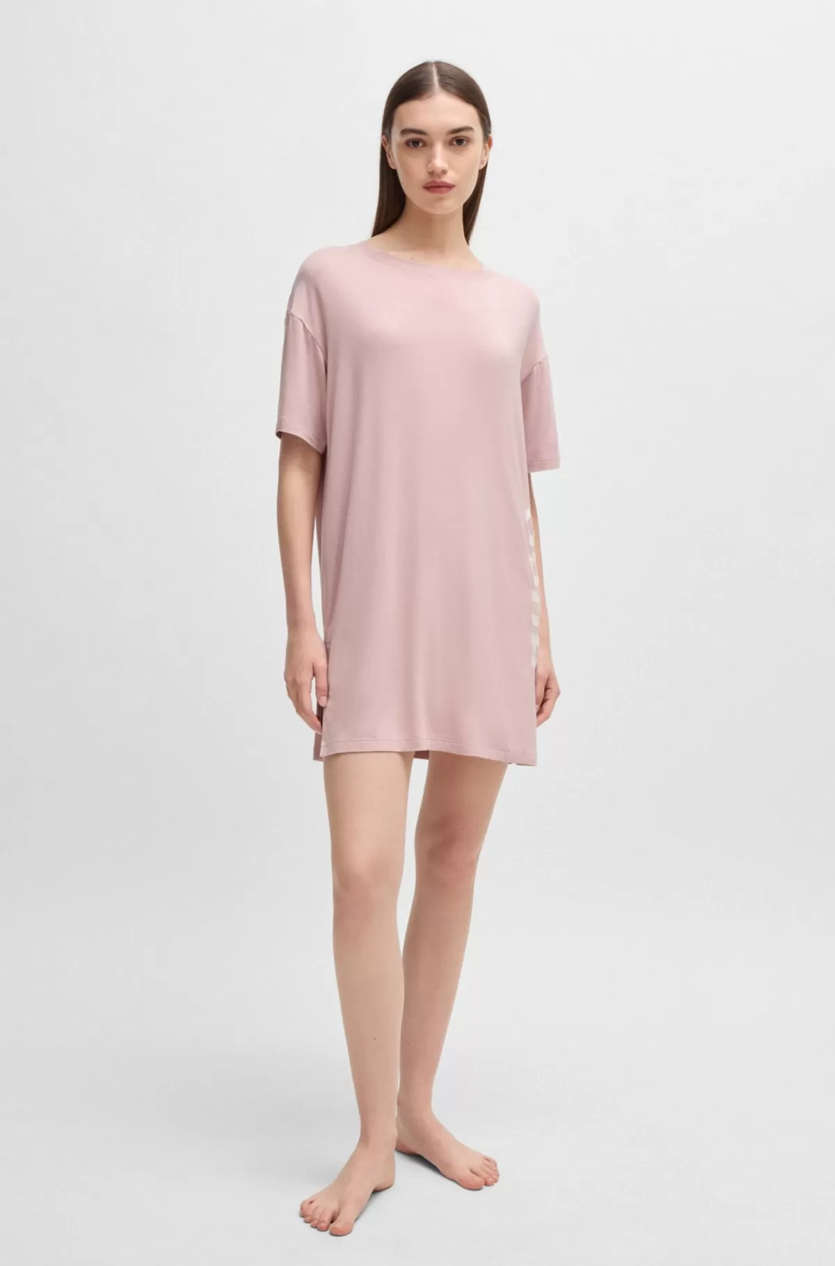 HUGO BOSS Natkjole I Jersey Med Stræk, Relaxed Fit Og Logoprint Lys pink Best Sale
