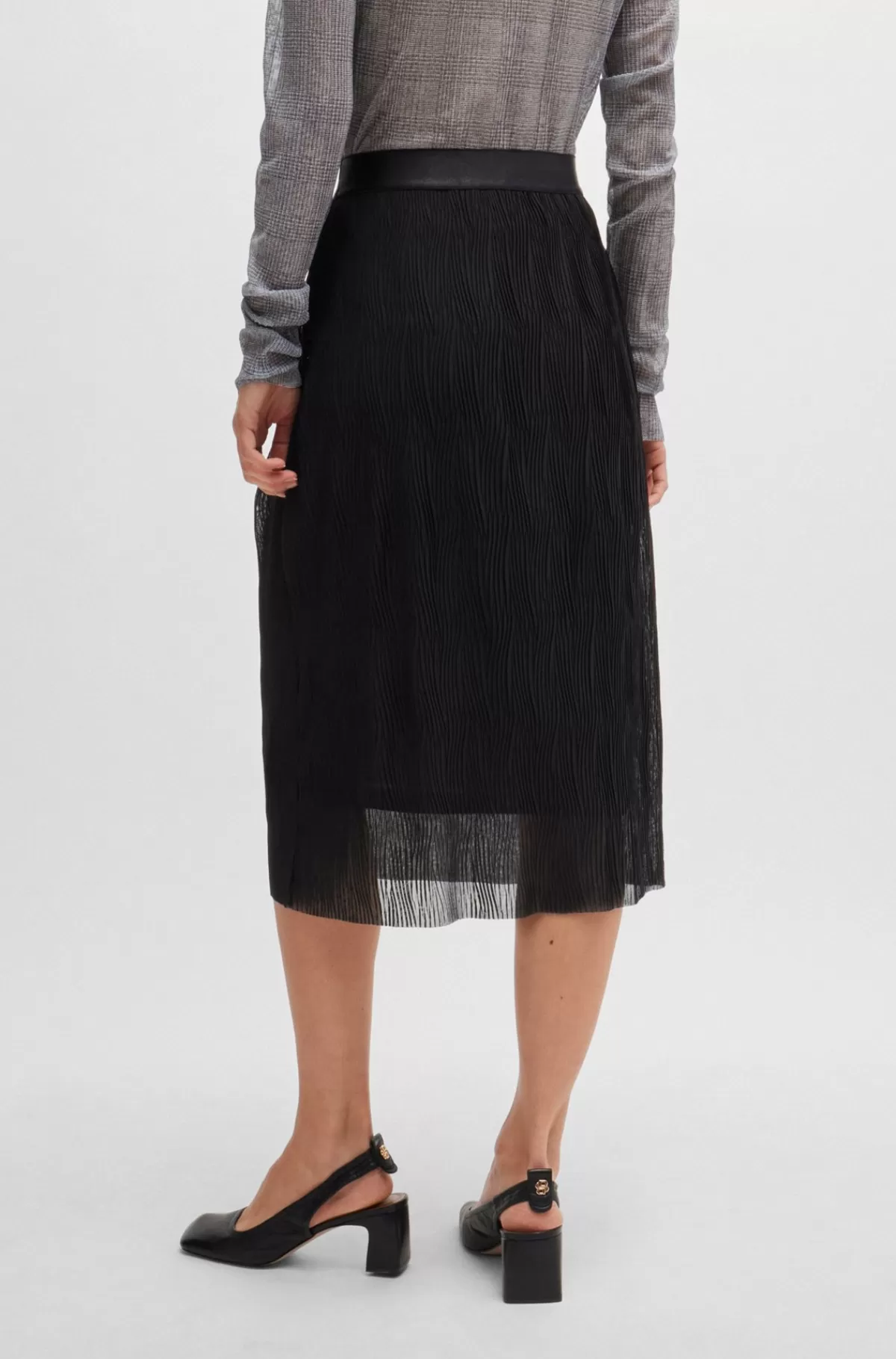 HUGO BOSS Nederdel I Tyl Med Stræk Og Bølgende Plisseringer Sort Fashion