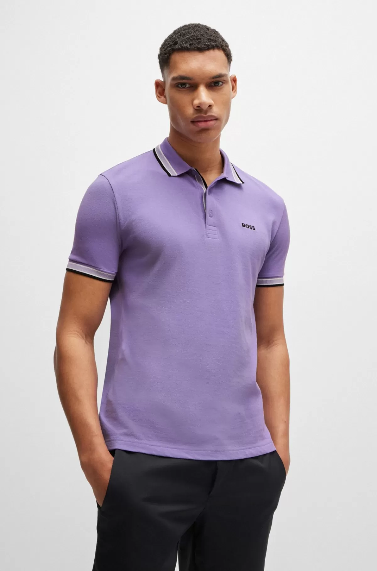 HUGO BOSS Paddy Poloshirt I Bomuldspiqué Med Logo I Kontrastfarve Lilla Outlet