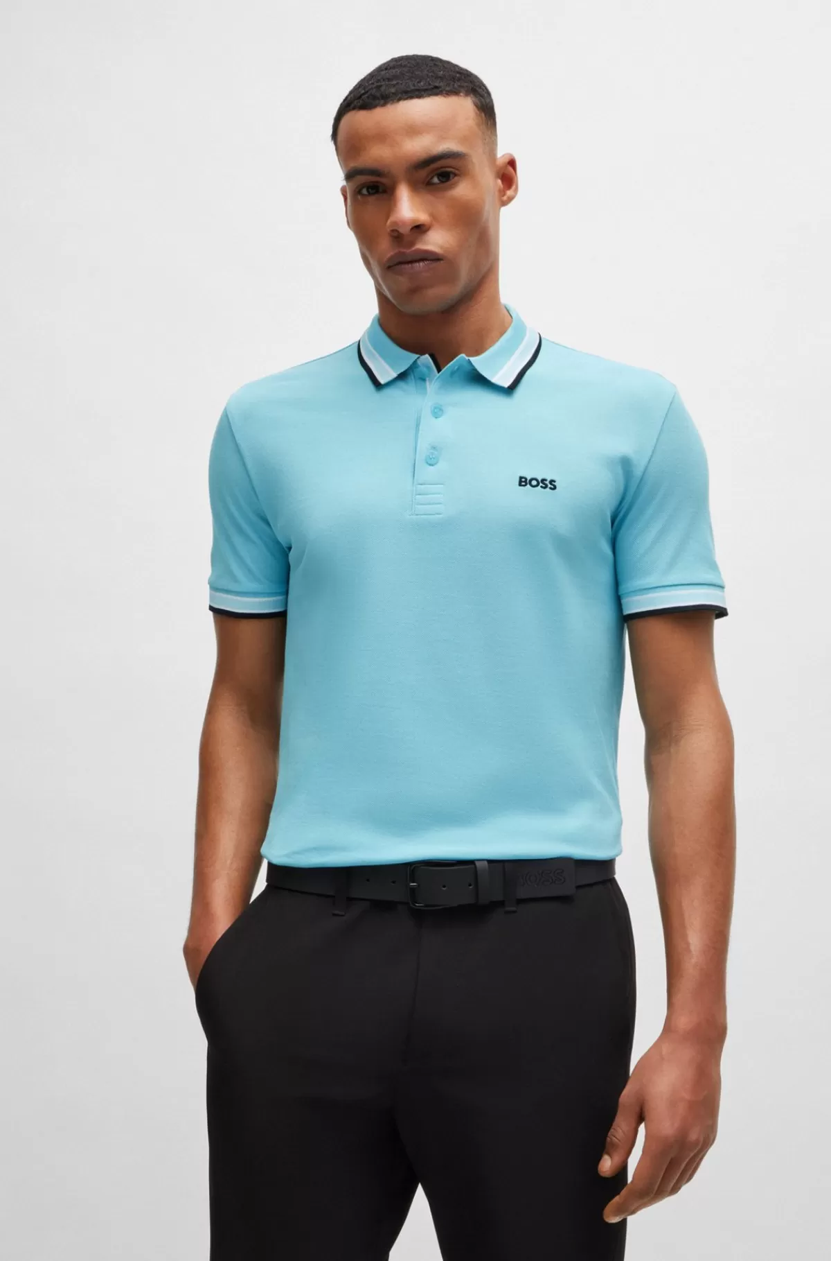 HUGO BOSS Paddy Poloshirt I Bomuldspiqué Med Logo I Kontrastfarve Turkis Cheap