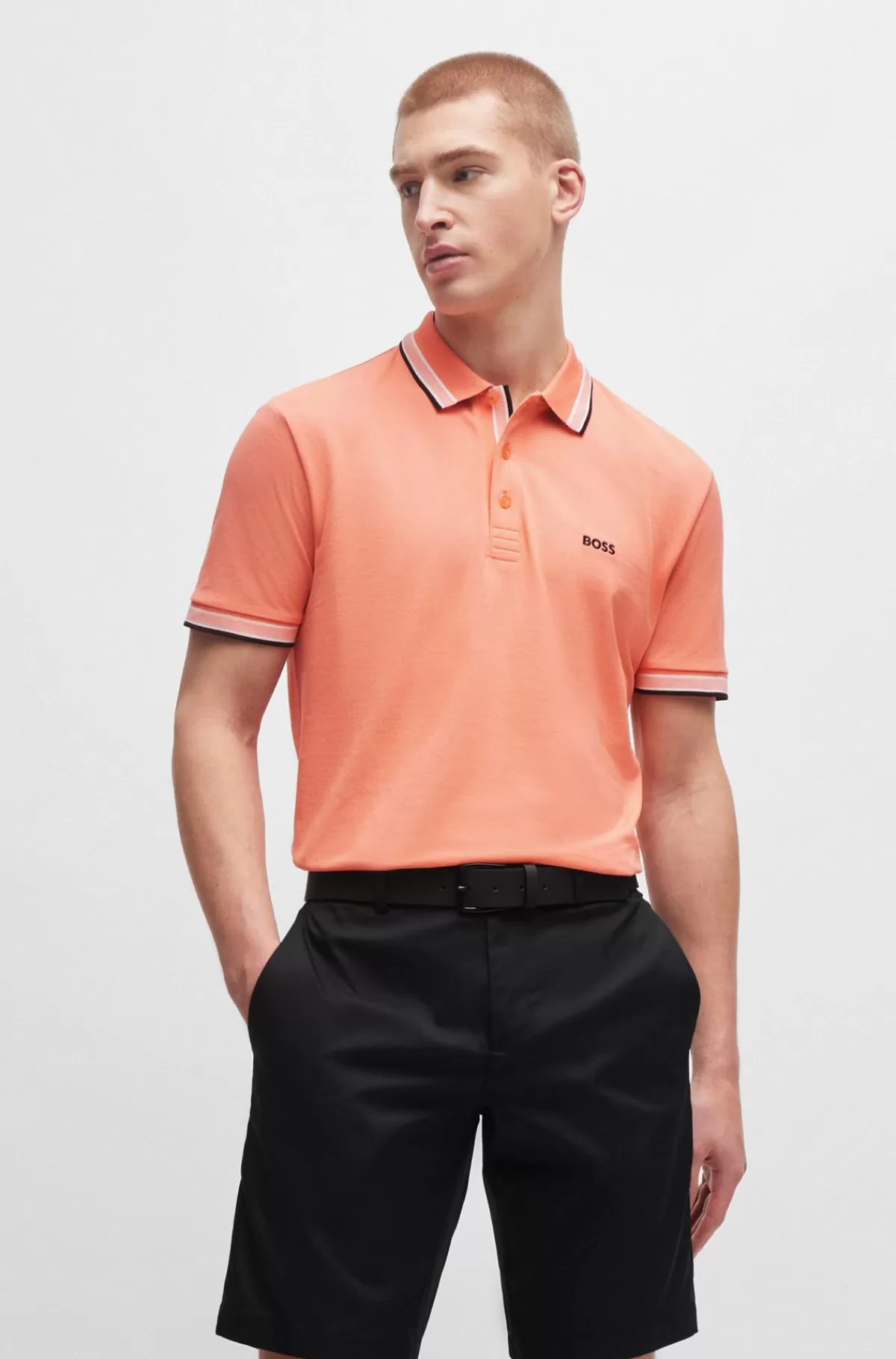 HUGO BOSS Paddy Poloshirt I Bomuldspiqué Med Logo I Kontrastfarve Orange Store