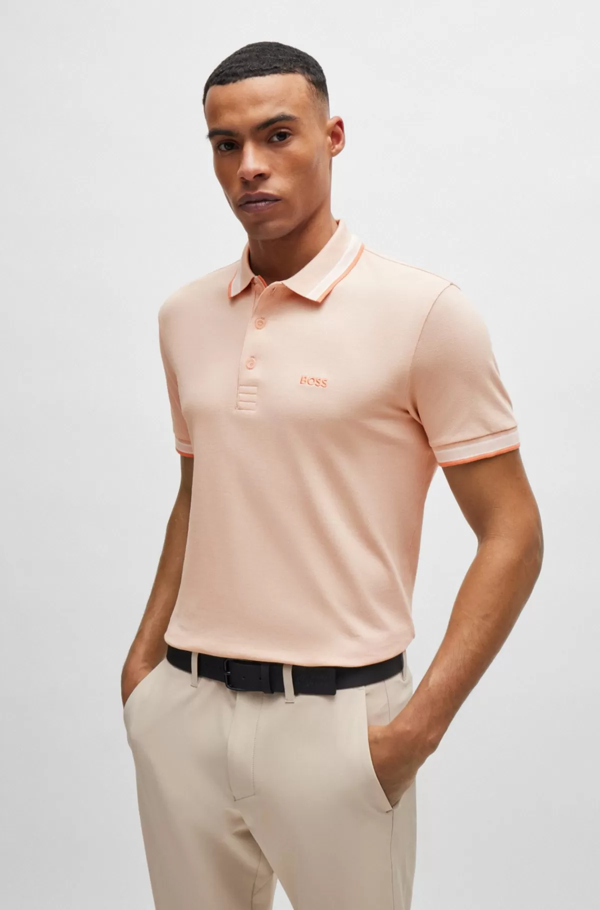 HUGO BOSS Paddy Poloshirt I Bomuldspiqué Med Logo I Kontrastfarve Lys orange Cheap