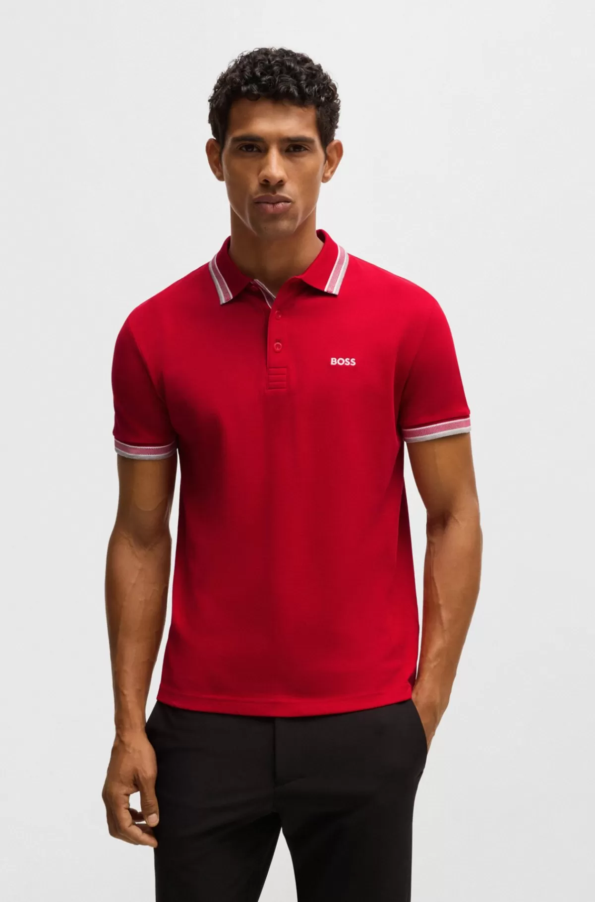 HUGO BOSS Paddy Poloshirt I Bomuldspiqué Med Logo I Kontrastfarve Rød Store