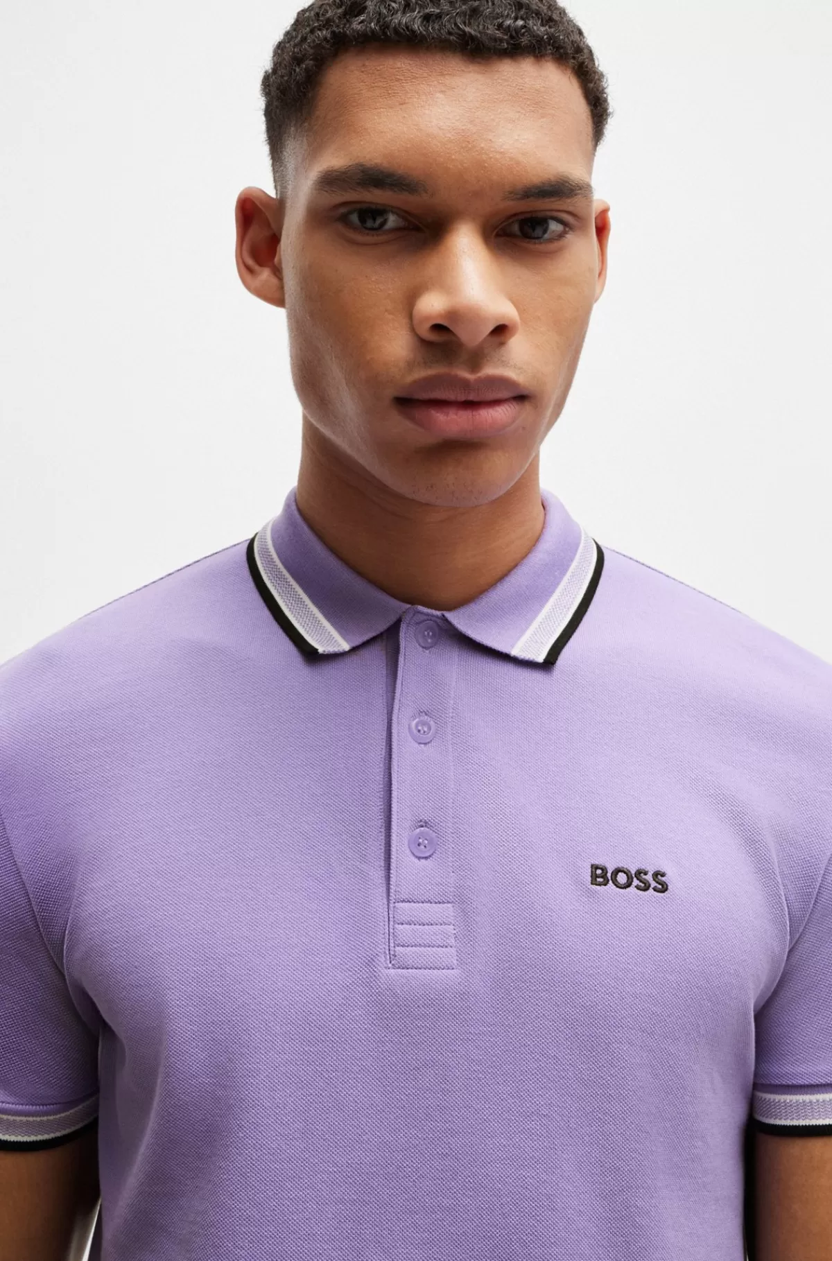 HUGO BOSS Paddy Poloshirt I Bomuldspiqué Med Logo I Kontrastfarve Lilla Outlet