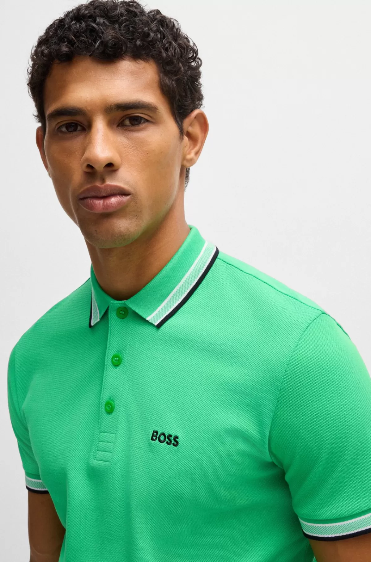 HUGO BOSS Paddy Poloshirt I Bomuldspiqué Med Logo I Kontrastfarve Grøn Cheap