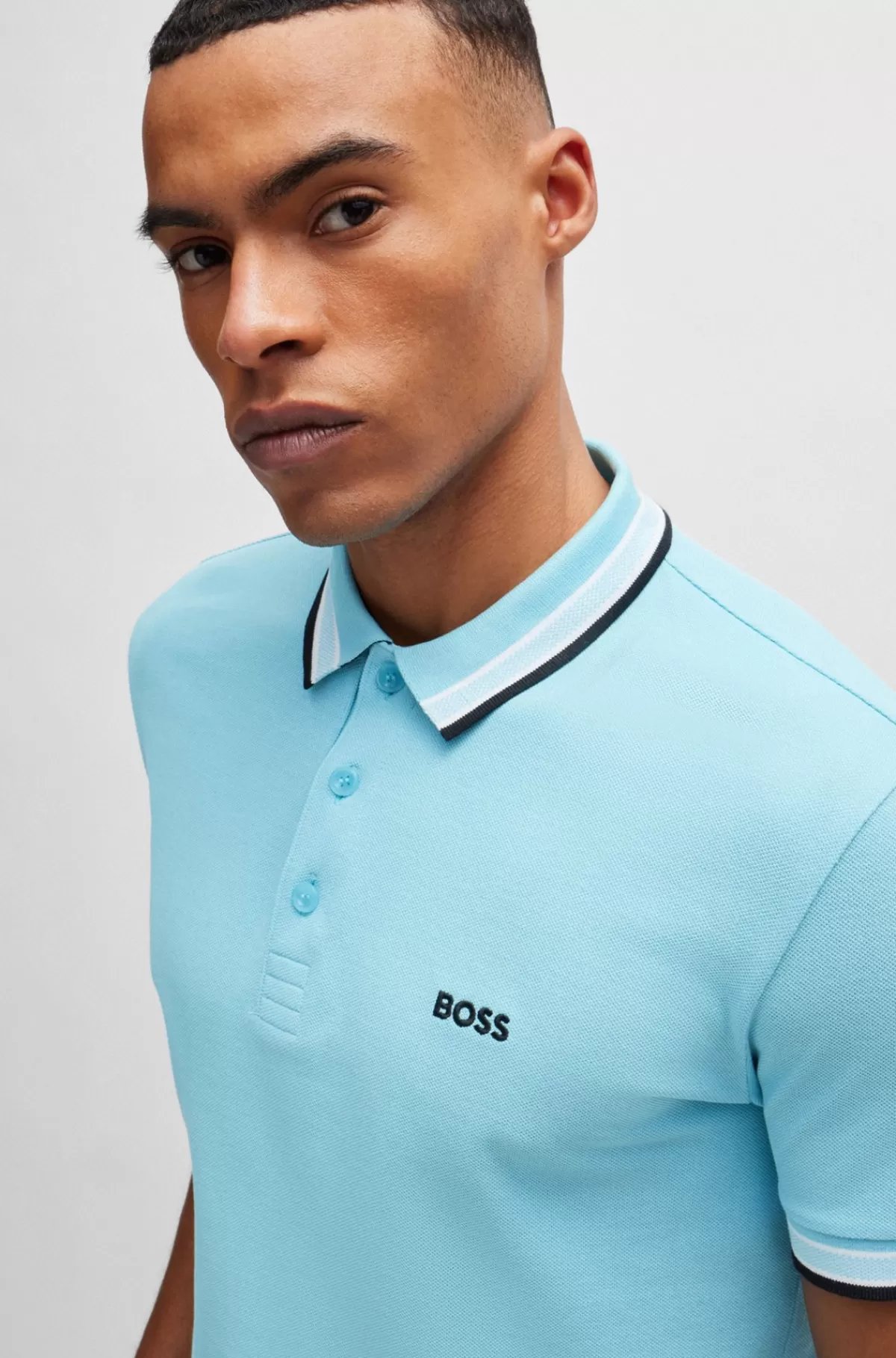 HUGO BOSS Paddy Poloshirt I Bomuldspiqué Med Logo I Kontrastfarve Turkis Cheap