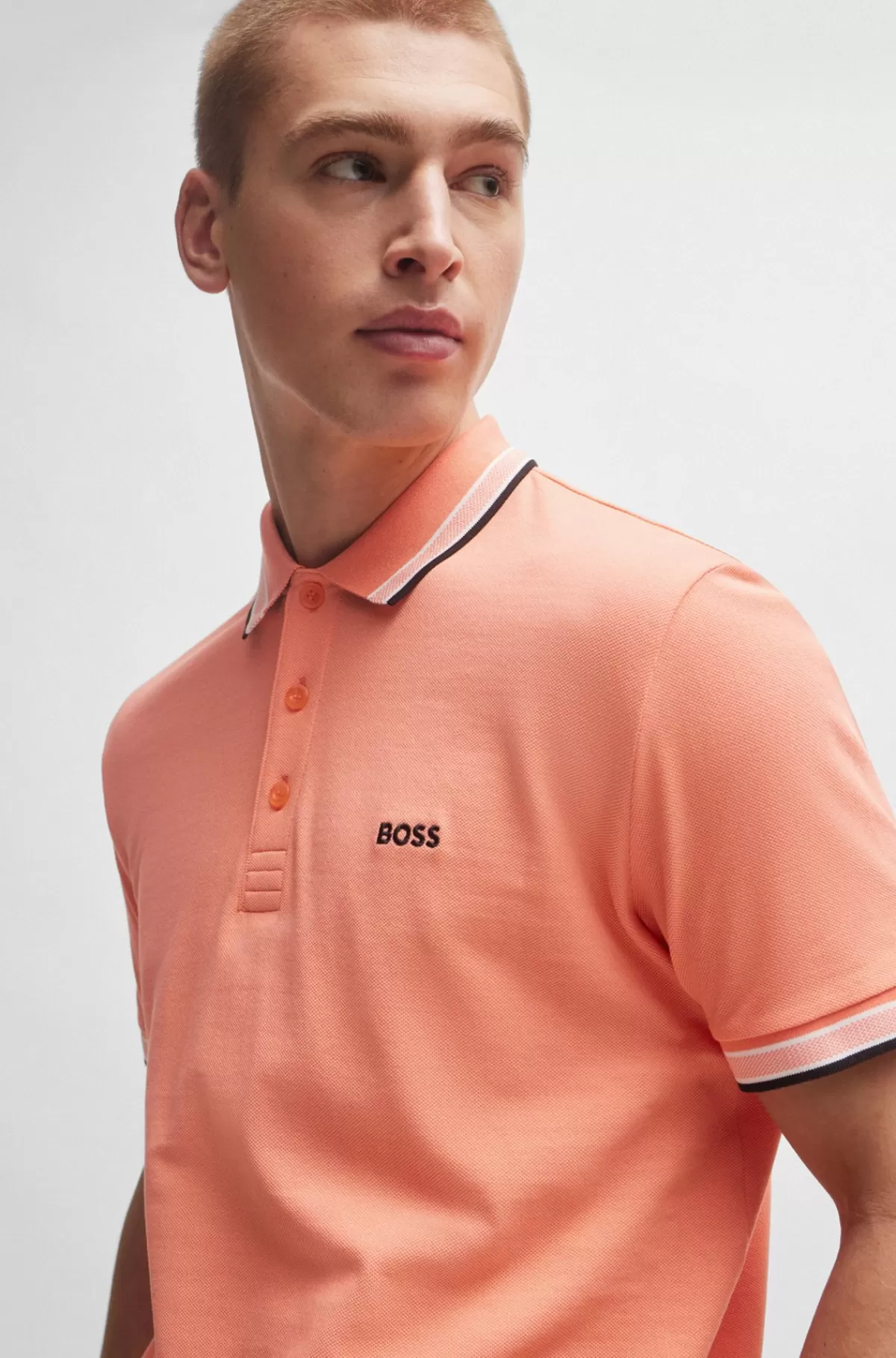 HUGO BOSS Paddy Poloshirt I Bomuldspiqué Med Logo I Kontrastfarve Orange Store