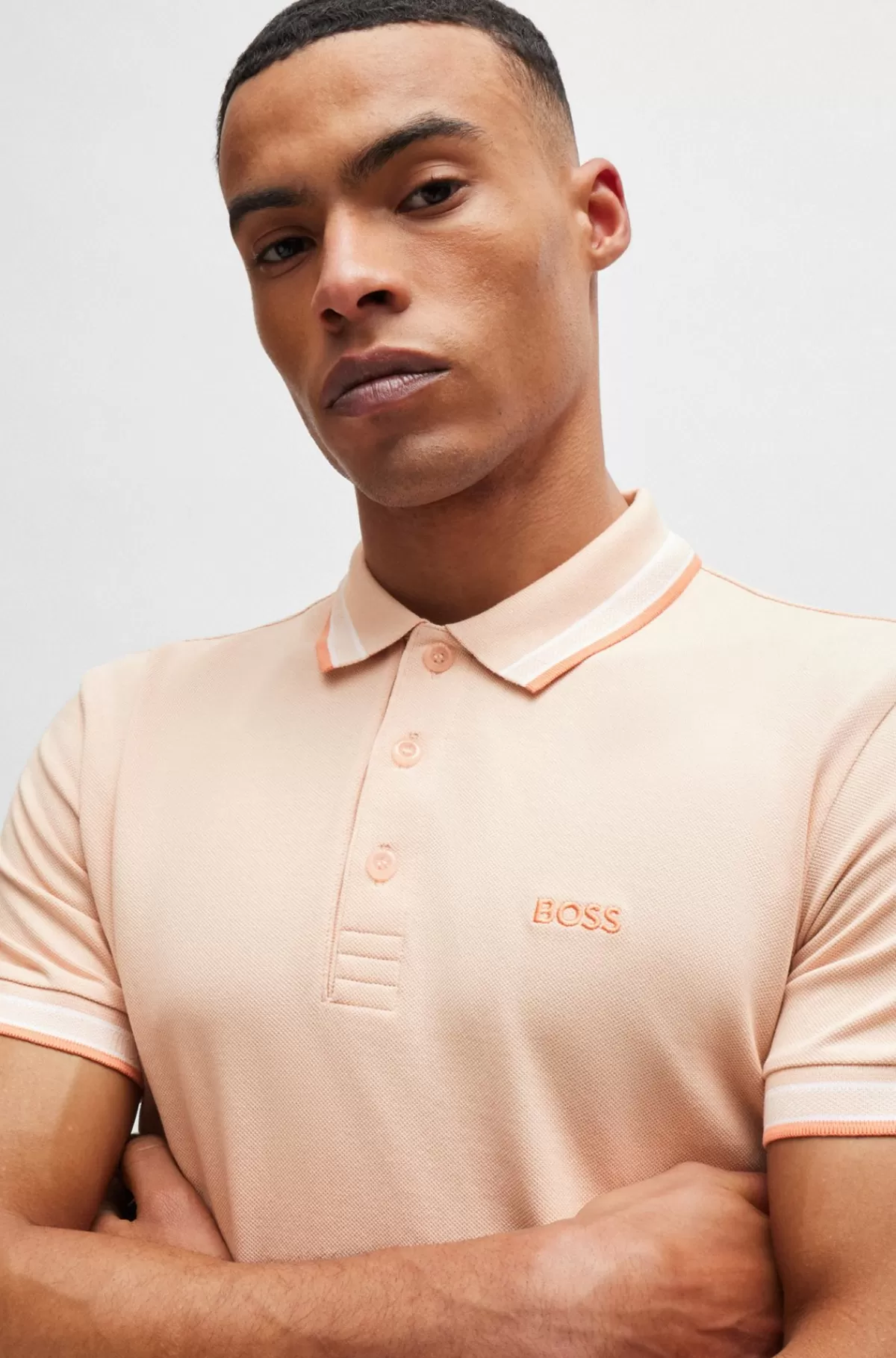 HUGO BOSS Paddy Poloshirt I Bomuldspiqué Med Logo I Kontrastfarve Lys orange Cheap