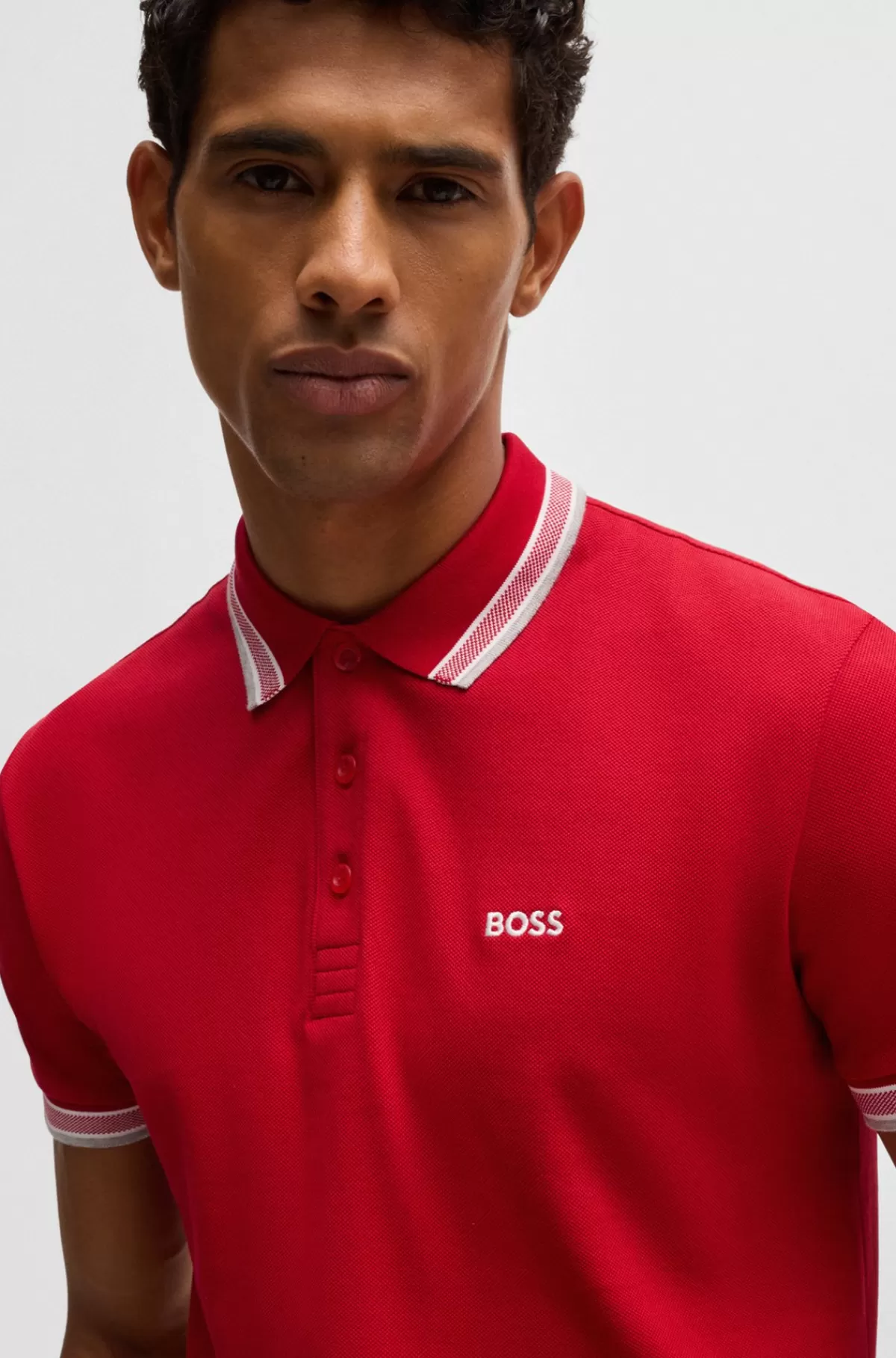 HUGO BOSS Paddy Poloshirt I Bomuldspiqué Med Logo I Kontrastfarve Rød Store