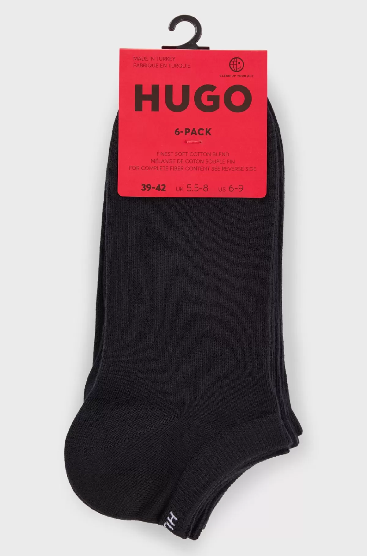 HUGO BOSS Pakke Med Seks Par Ankelsokker I En Bomuldsblanding Med Logoer Sort Clearance