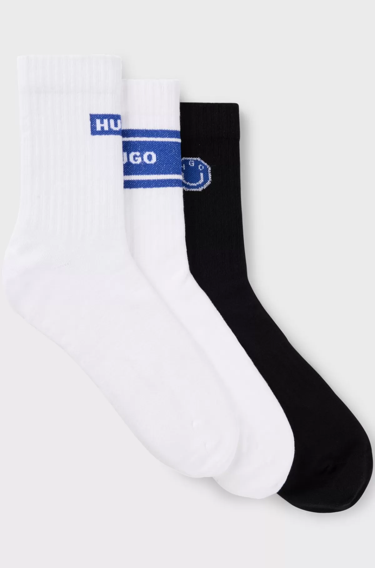HUGO BOSS Pakke Med Tre Par Korte Sokker I Bomuldsblanding Hvid/sort Outlet