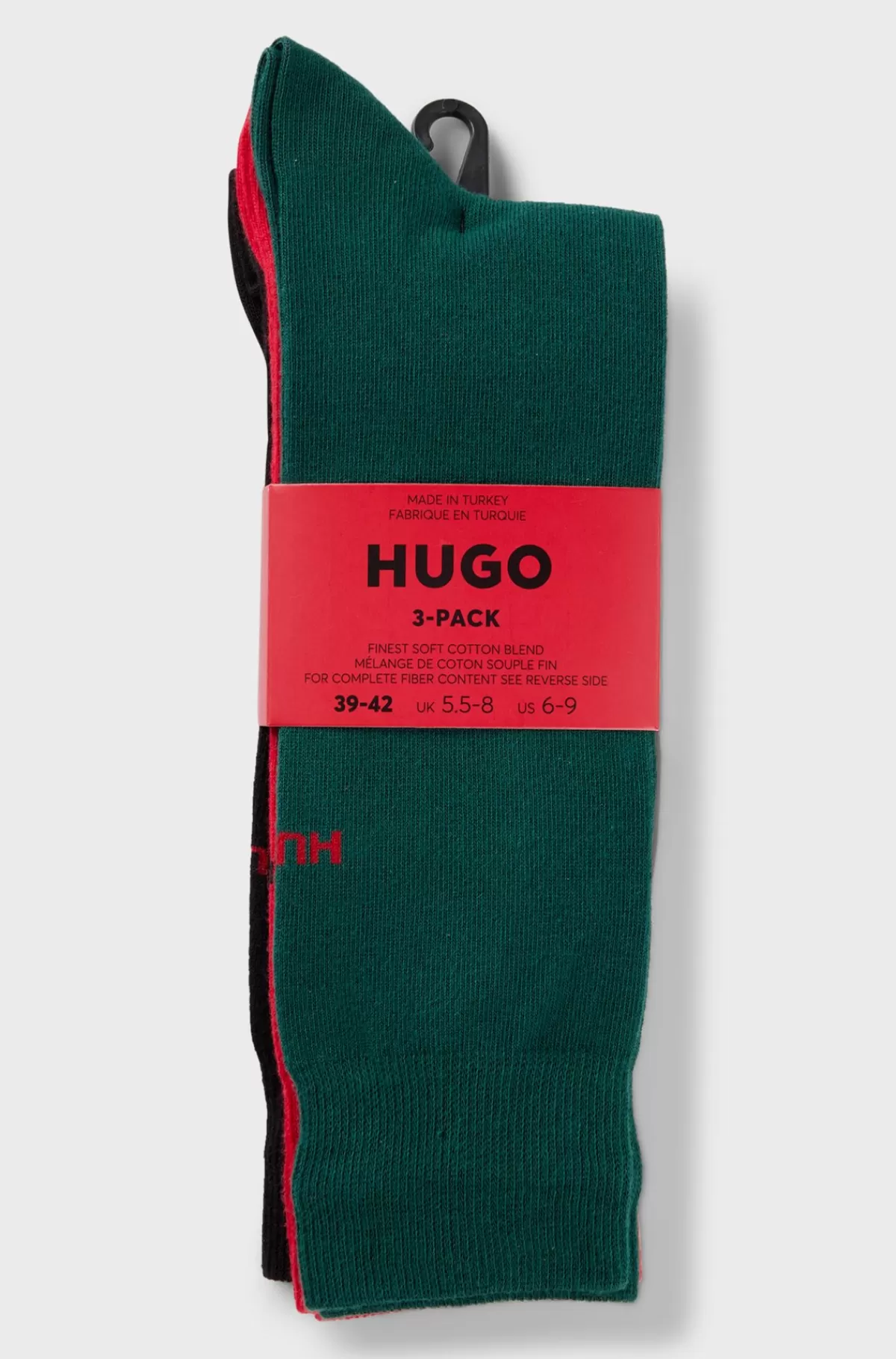 HUGO BOSS Pakke Med Tre Par Strømper I Almindelig Længde I En Bomuldsblanding Sort/mørkegrøn/rød New