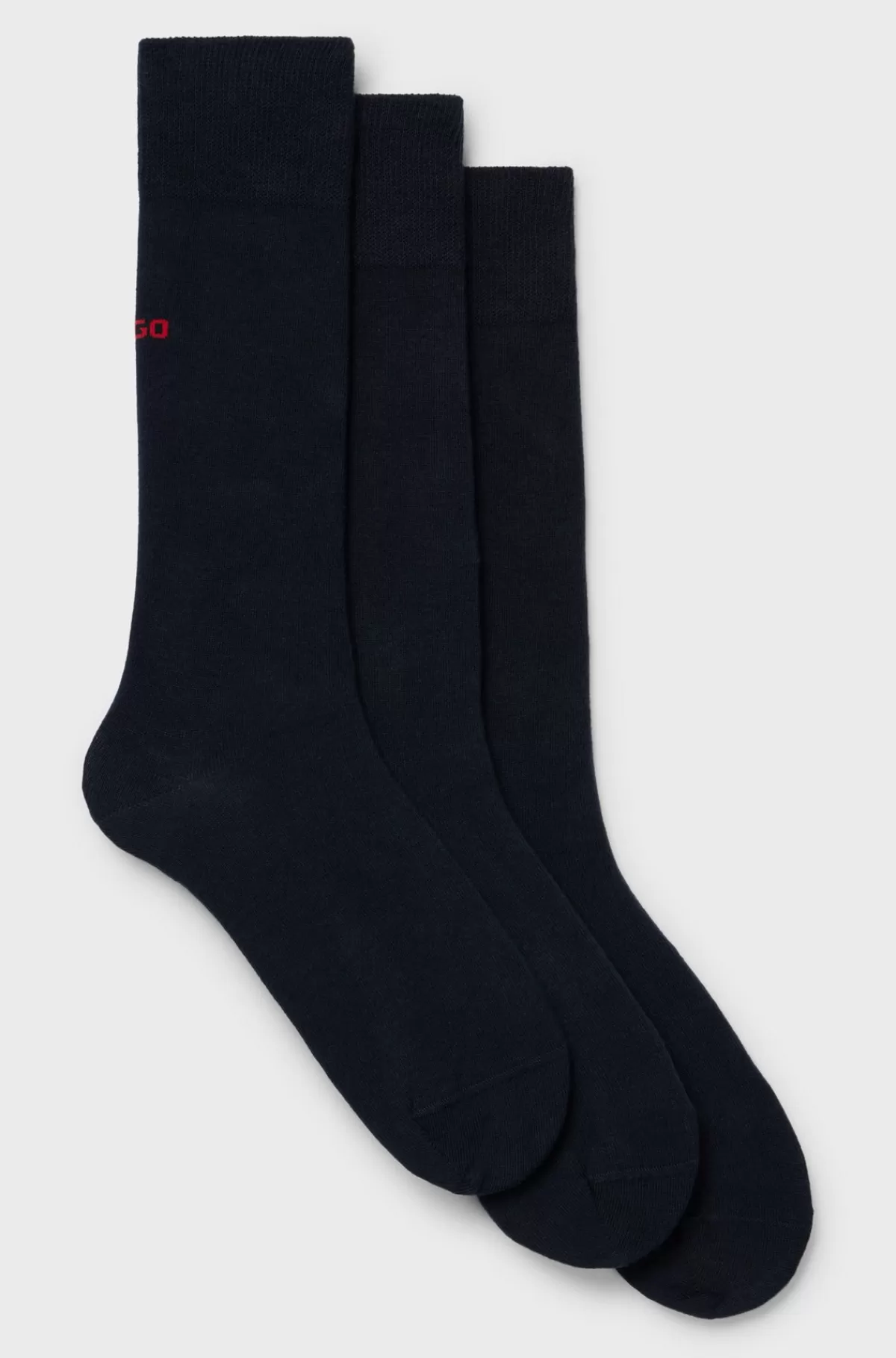 HUGO BOSS Pakke Med Tre Par Strømper I Almindelig Længde Med Logodetaljer Mørkeblå Sale